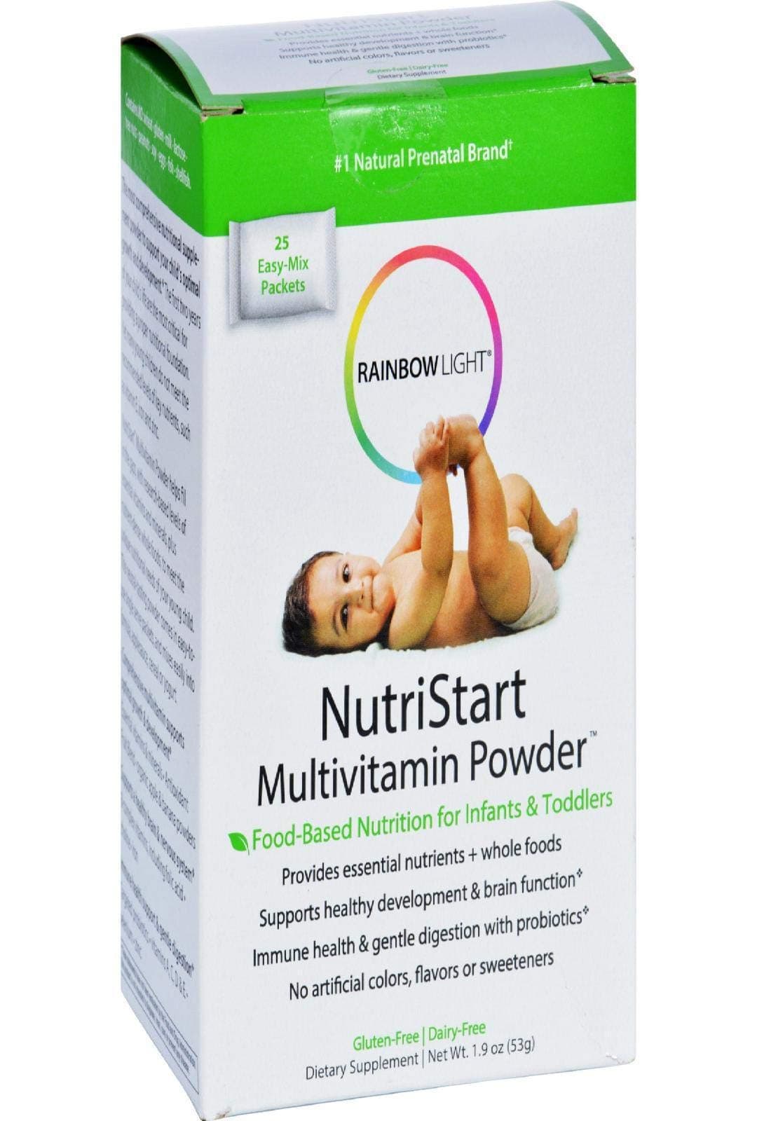 Rainbow Light - NutriStart Multivitamin Powder, Nutritious Support for Growing Infants and Toddlers with Choline and Vitamins D3, K and C, Vegetarian, Gluten-Free, 6 Months to 4 Years Old, 25 Packets