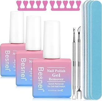 Gel Nail Polish Remover 3 Pack Professional Gel Polish Remover Non-Irritating Quick Easy,Gel Remover Tools Kit Nail File Cuticle Pusher Nail File Grit,No Need For Foil Soaking Or Wrapping