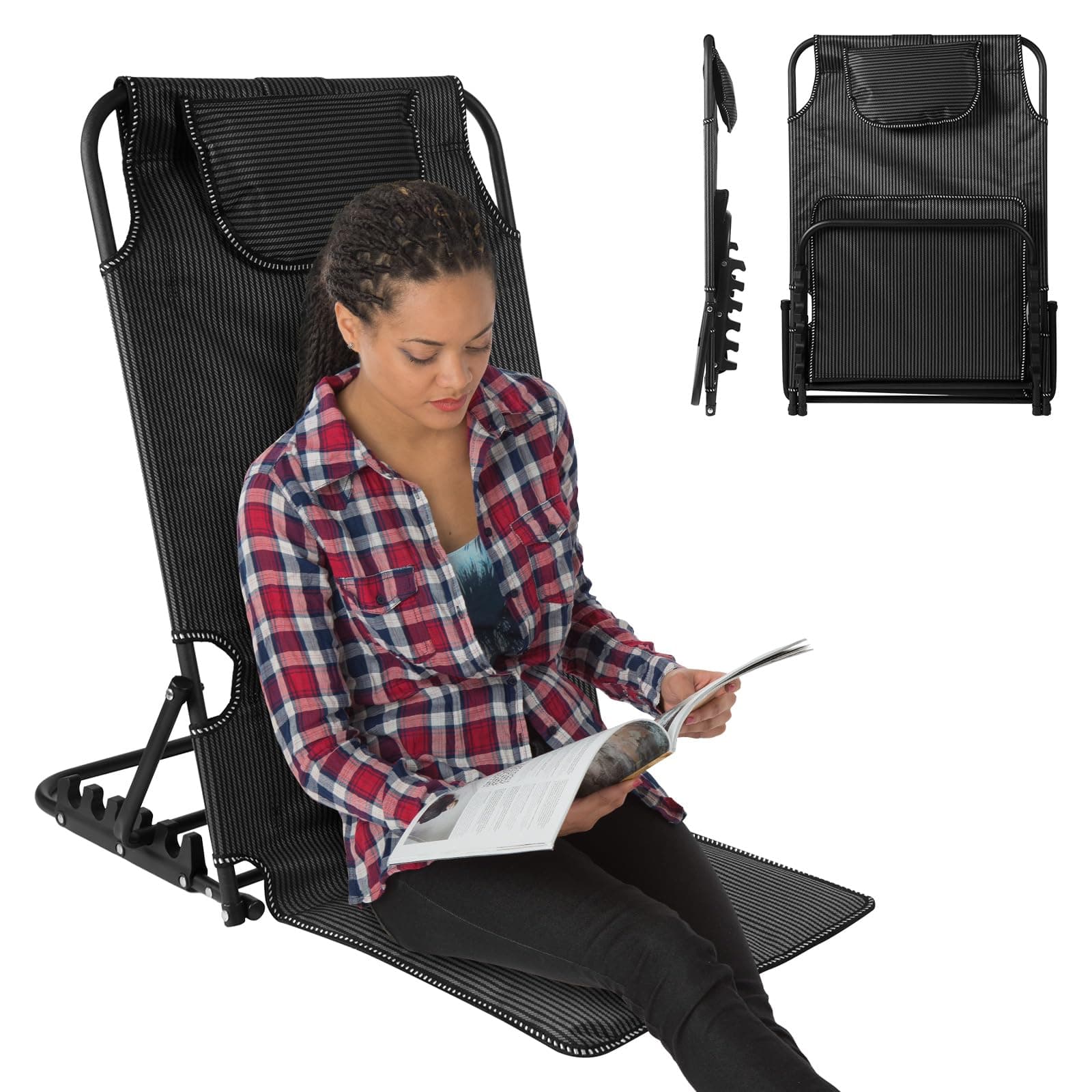 Lifting Bed Backrest for Bed Sitting up, Adjustable Reading Bed Chair, Lifting Back Rest Support for Patient, Folding Bed Rest Pillow for Neck Head Lumbar-Breathable Black+Green Stripes