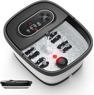 Foot Spa Massager with Adjustable Heat, Infrared, Bubble, Foldable Foot Bath with 8 Soothing Shiatsu Massage Rollers, Grinding Stones, Smart Timer&Keep Warm Function