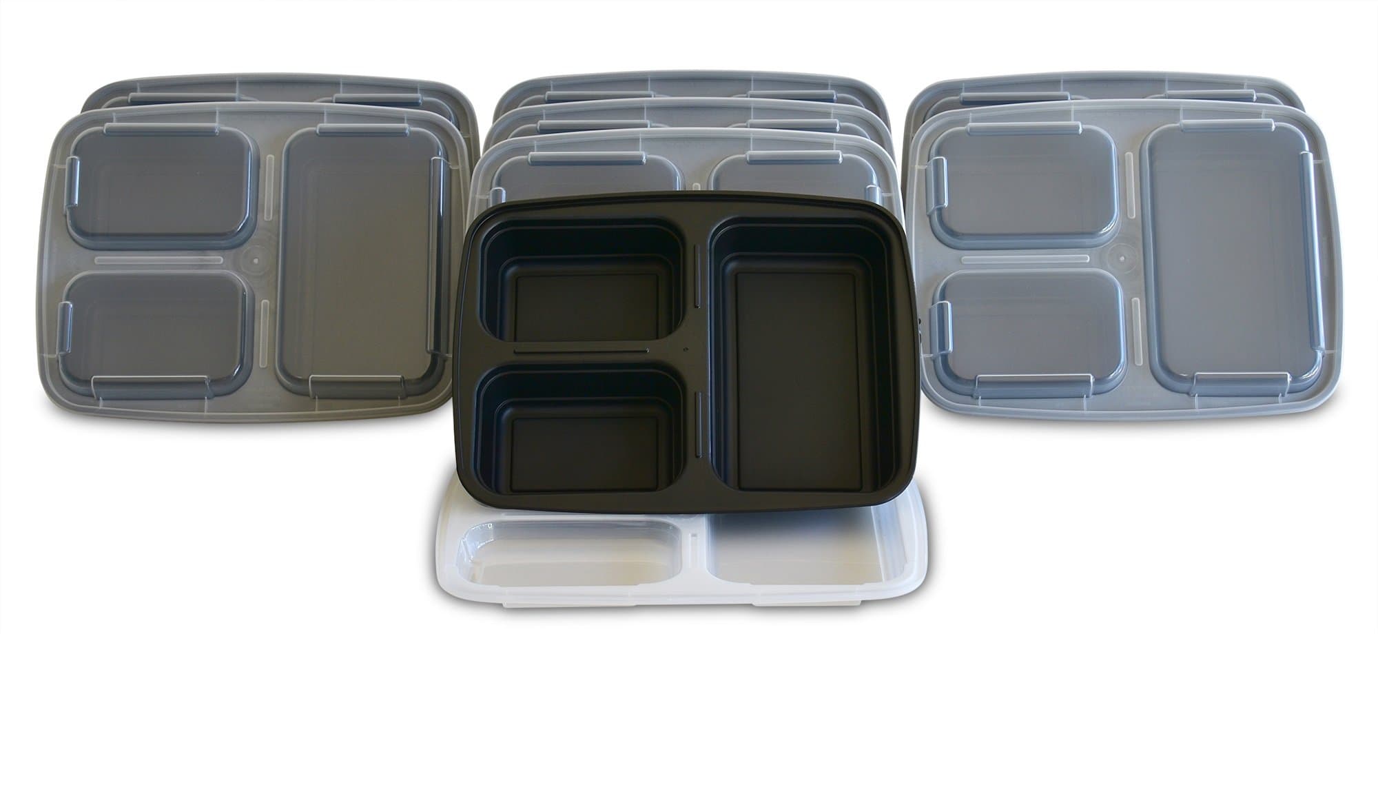Meal Prep Containers with Leak Resistant Lids (8-Piece Set) Reusable, 3 Compartment Bento Box for Lunch, U.S. Patented Triple Seal Lid Design
