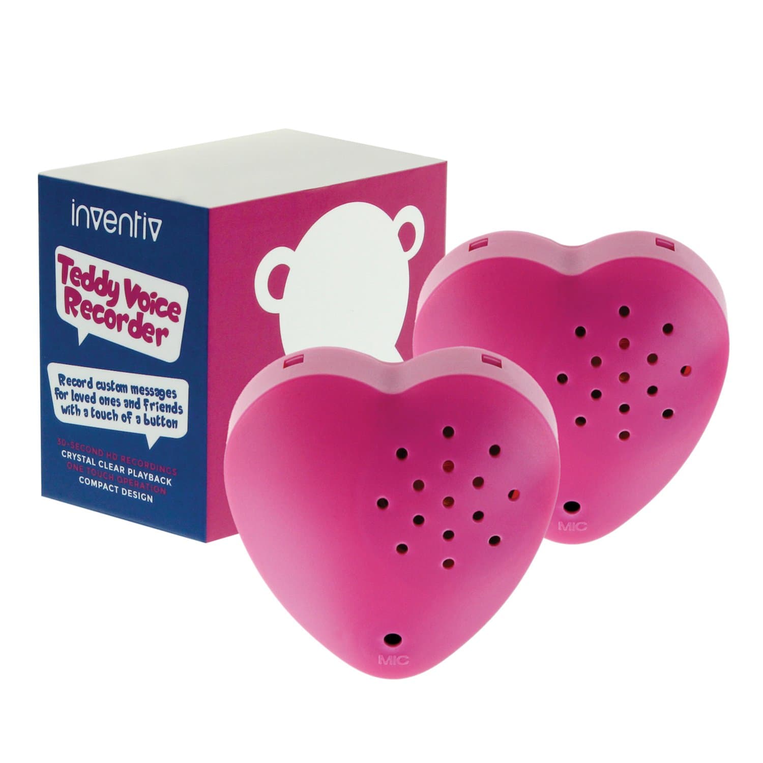 2 Pack, Inventiv 30 Second Voice Sound Recorder Module for Plush Toy, Stuffed Teddy Bear Animal Recordable Heart, Record Custom Messages (2pack - Pink)