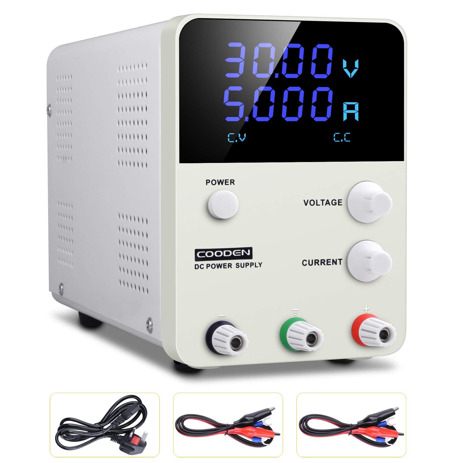 DC Power Supply Variable Switch, COODEN 0-30V 0-5A Power Supply Adjustable Regulated Power Supply Digital with Alligator Leads UK Power Cord CP305S