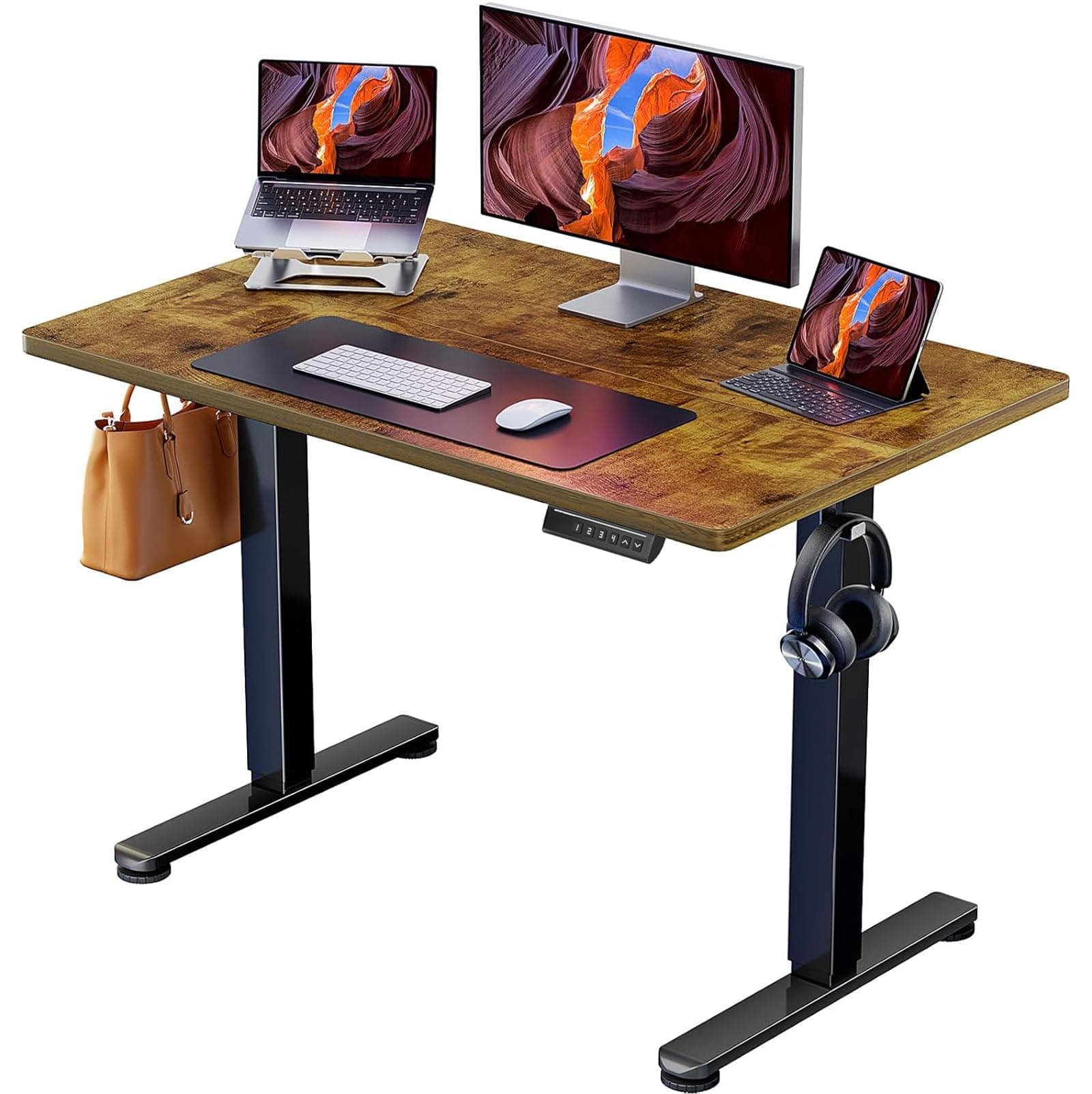 Electric Standing Desk Height Adjustable 100 x 60cm, Sit Stand Desk with 4 Memory Smart Pannel for Home Office with Splice Board