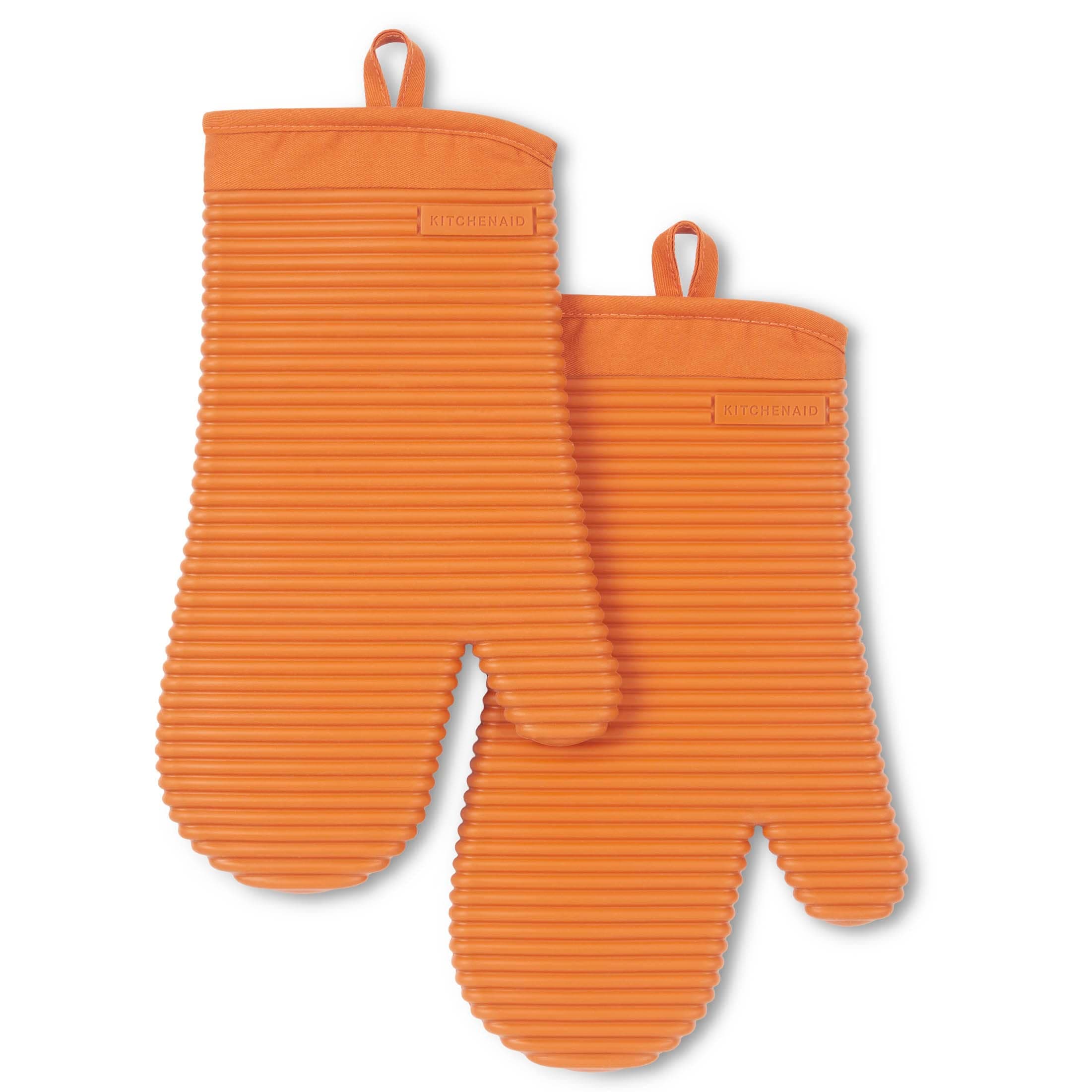 KITCHENAID Ribbed Soft Silicone Oven Mitt 2-Pack Set, 7.5"x13", Honey