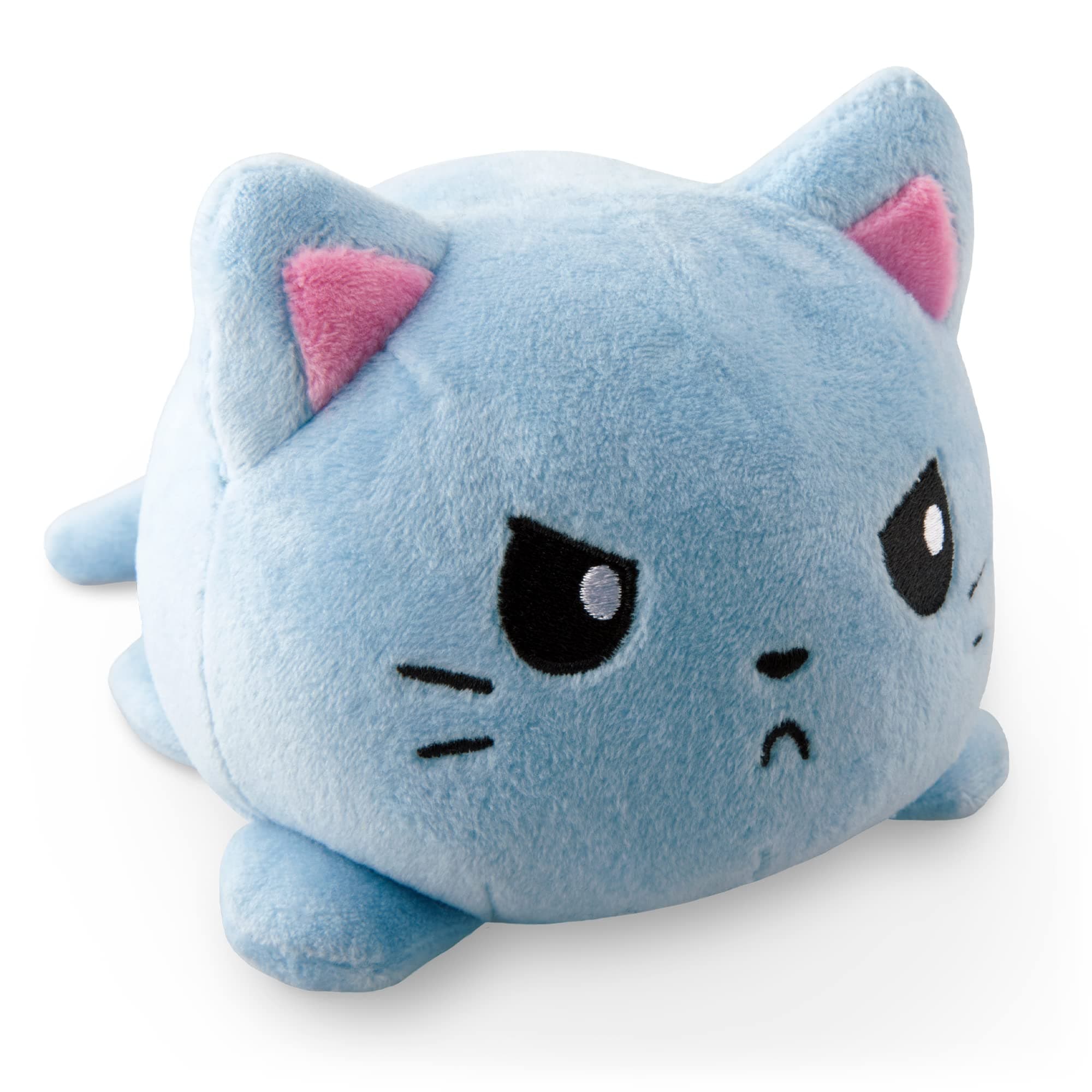 TeeTurtle Reversible Cat Plushie 4-Inch Russian Blue Two-Sided Flip Plush Toy with Embroidered Details - Cute Mini Collectible Plush for Kids, Teens, and Adults