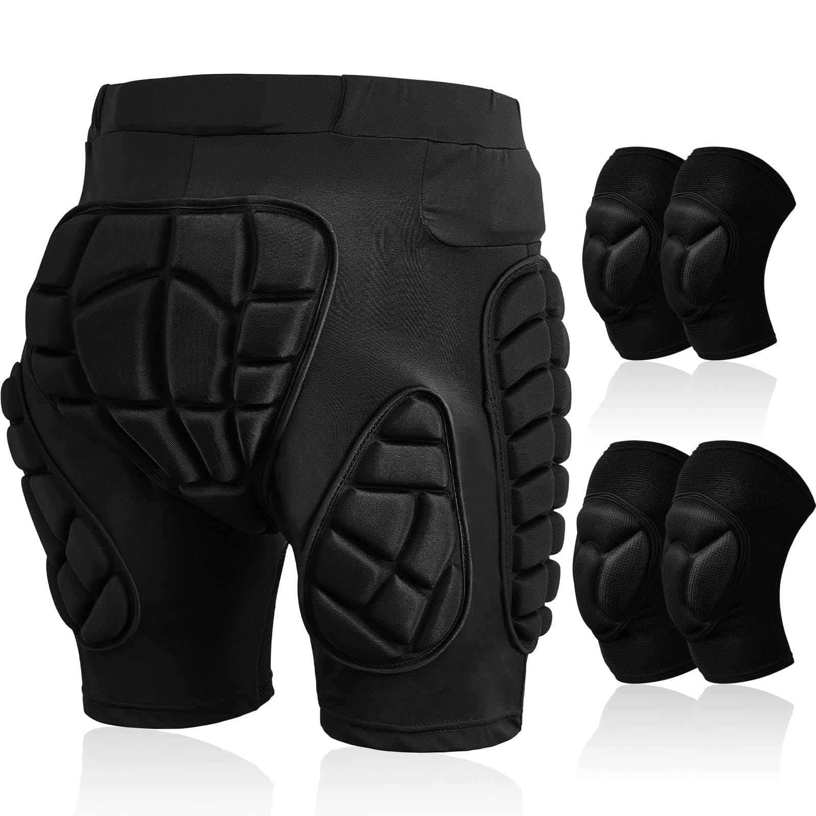 3 Set 3D Padded Hip EVA Protective Short Pants Knee Pads and Elbow Pads Set for Winter Sports(L-Size), Roller Snowboard Gear with Protective Padding for Men Women Ski Ice Skating Roller Snowboard Gear
