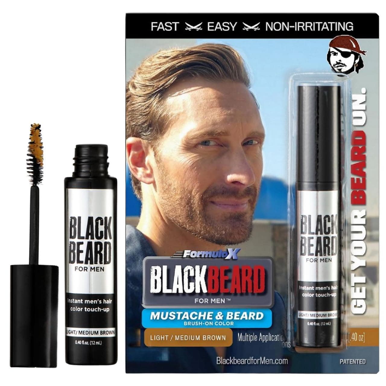 Blackbeard for Men - temporary brush on colour 12ml 0.40oz (Light/Medium Brown, 1 Pack)