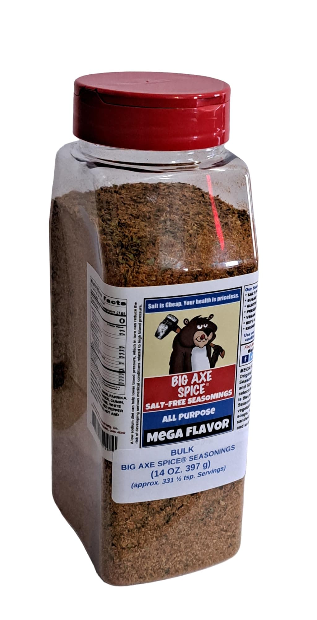 Chef Size Bottle 14 oz. Mega Flavor Original All Purpose - Big Axe Spice Salt-Free Seasonings Bulk