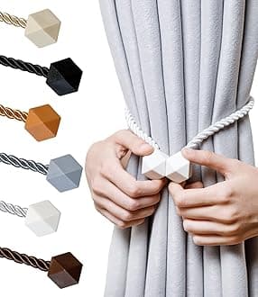 Magnetic Curtain Tiebacks- Upgrade 2022 with a Thicker Twist Rope & Strong Magnet Tieback Window Treatment Holdbacks Draperies Holders Decorative Drape Handmade Tie Back (White, 4)