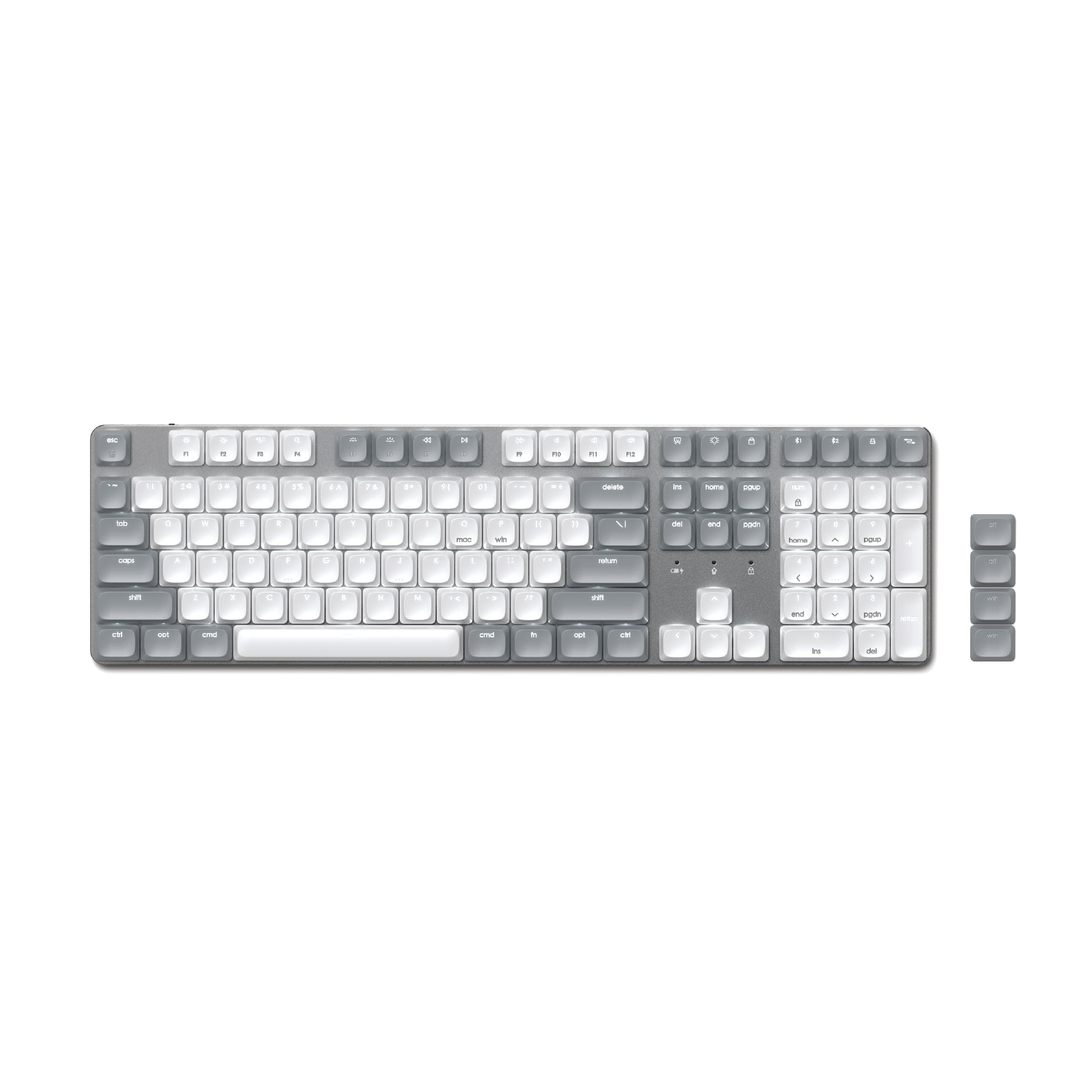 SATECHI SM3 Bluetooth Mechanical Keyboard Wireless (US QWERTY with Numeric Key, 108 Keys, Backlight, Rechargeable) - Gaming and Office, Mac & Windows - Light Grey/White