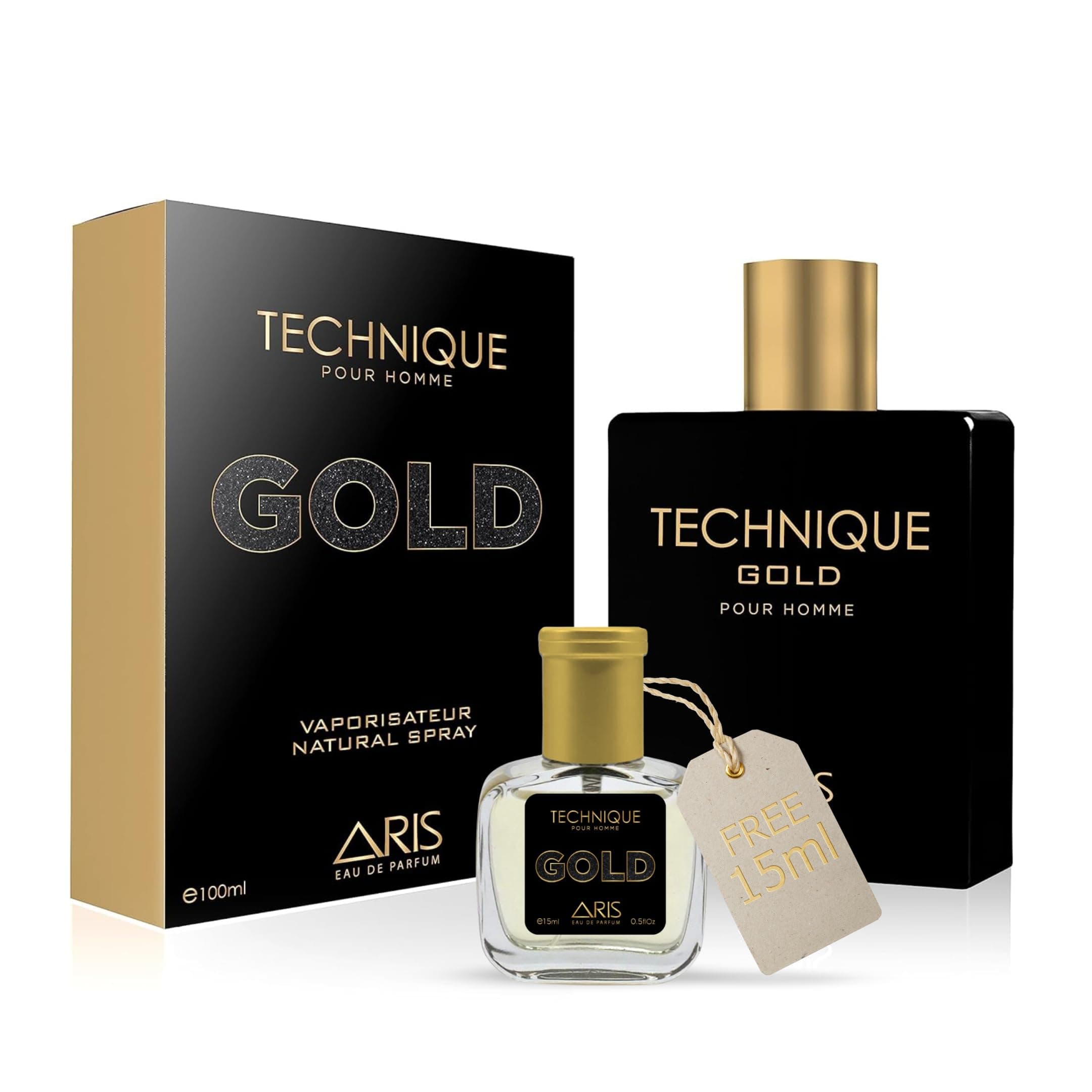Technique Gold Eau de Parfum for Men – Long-Lasting Black and Gold Fragrance – 100ml Perfume Spray for Daily or Evening Use – Men’s Cologne Comes with Extra 15ml Sample (Random Scent Included)