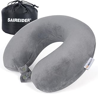 SAIREIDER Travel Pillows for Sleeping Airplane Pure Memory Foam Neck Pillow for Airplanes Washable Cover(Grey)