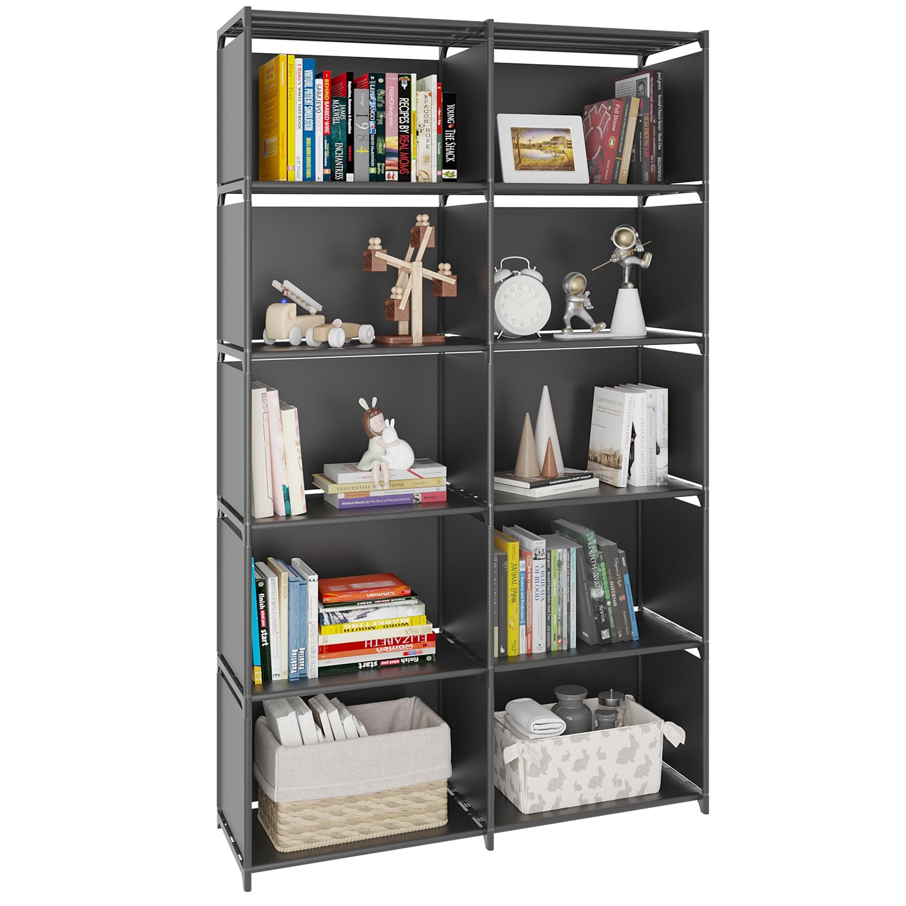 ACCSTORECube Storage, Double Row 6-Layer Cubes Closet Storage Shelf, DIY Wall Cabinet Bookshelf Plastic Square Storage Rack, Suitable for Bedroom, Living Room, Office, Kitchen, Warehouse (Black)