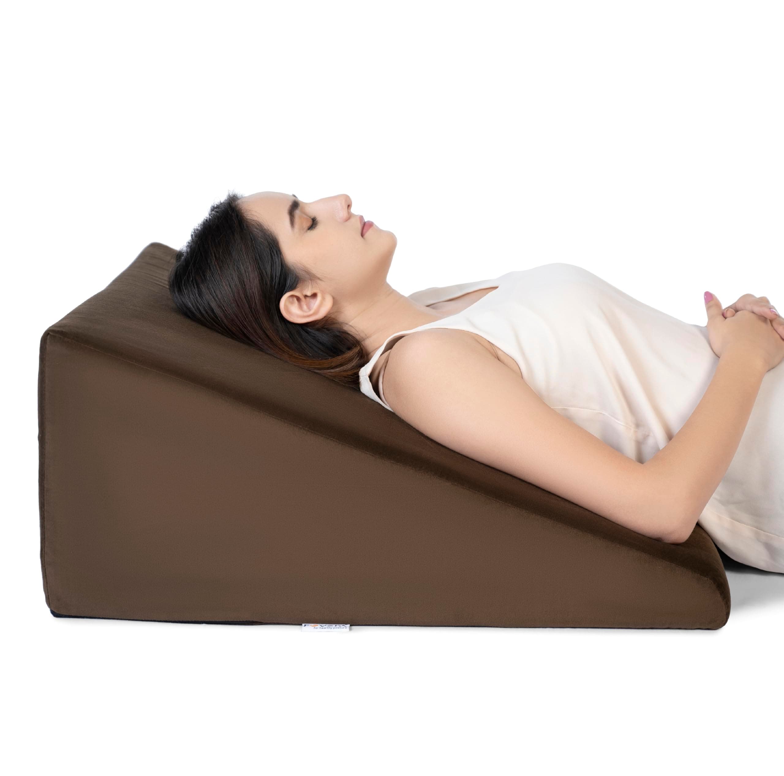 FOVERA Bed Wedge Pillow with Memory Foam, Back Support Cushion for Acid Reflux, GERD, Snoring, Post Surgery, Pregnancy and Relaxing in Bed (Velvet Brown, Large - 26 x 24 x 11 Inch, Pack of 1)
