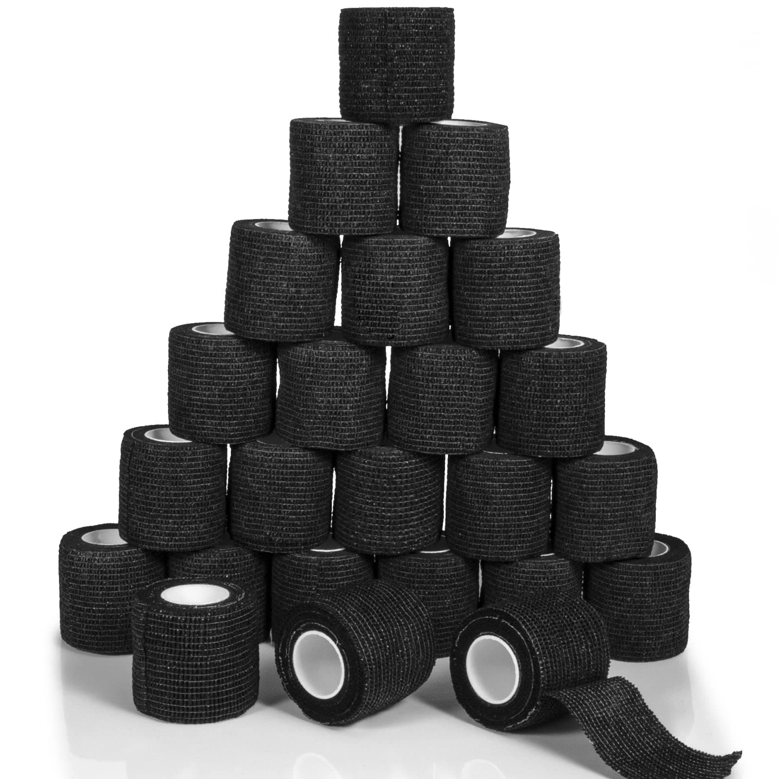 24 Pack Self Adherent Cohesive Bandage Wrap, 2” x 5 Yards Elastic Grip Tape Black Vet Wrap for Dogs, Athletic Bandages Wrap for First Aid Medical, Sports, Ankle, Wrist Sprains