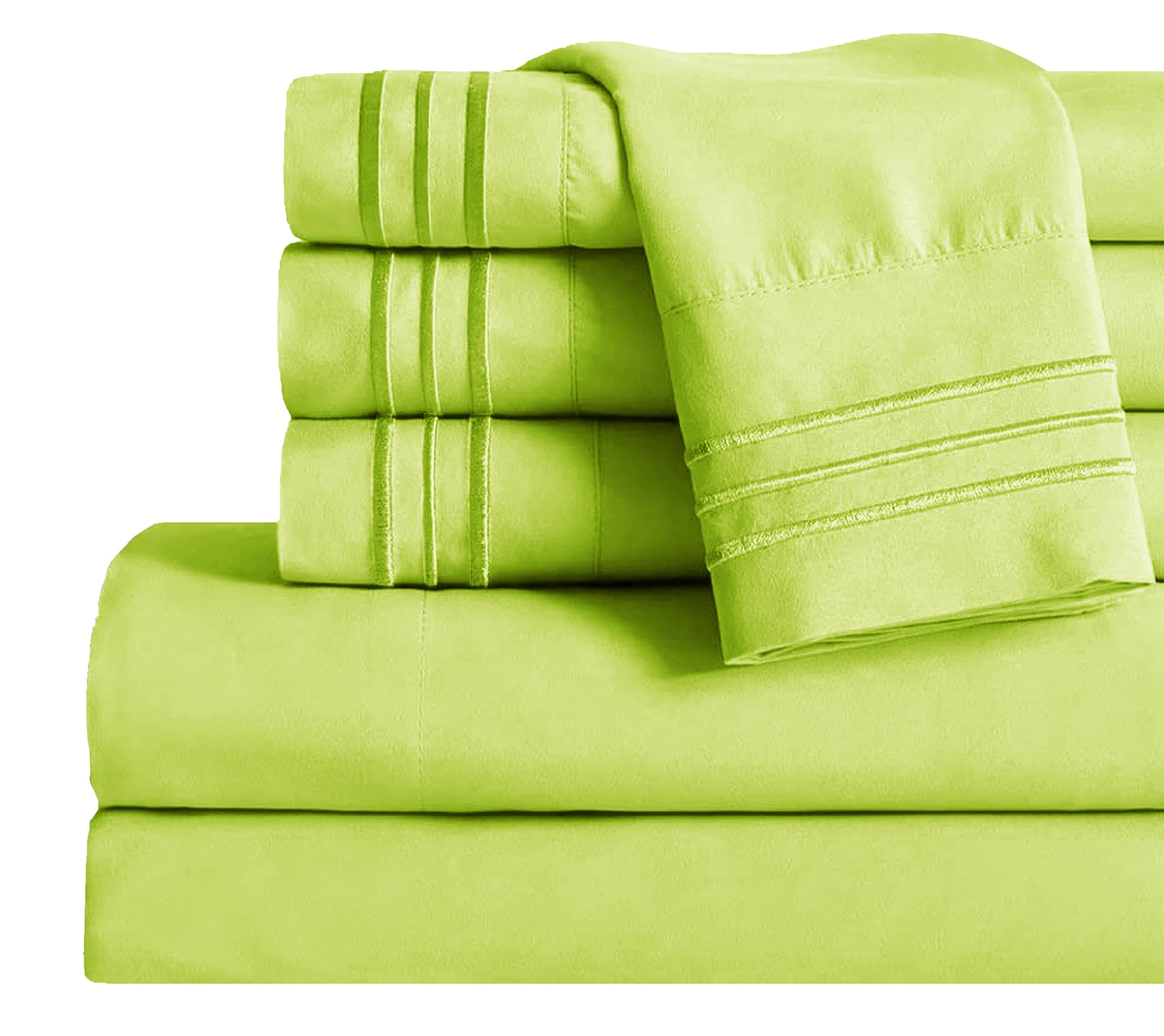 Mocassi Queen Sheet Set - Luxury Hotel 1800 Premier Bedding Sheets & Pillowcases - Ultra Soft Breathable & Cooling Bed Sheets - Deep Pocket - Wrinkle Resistant - 6 Piece Set - Queen, Lime
