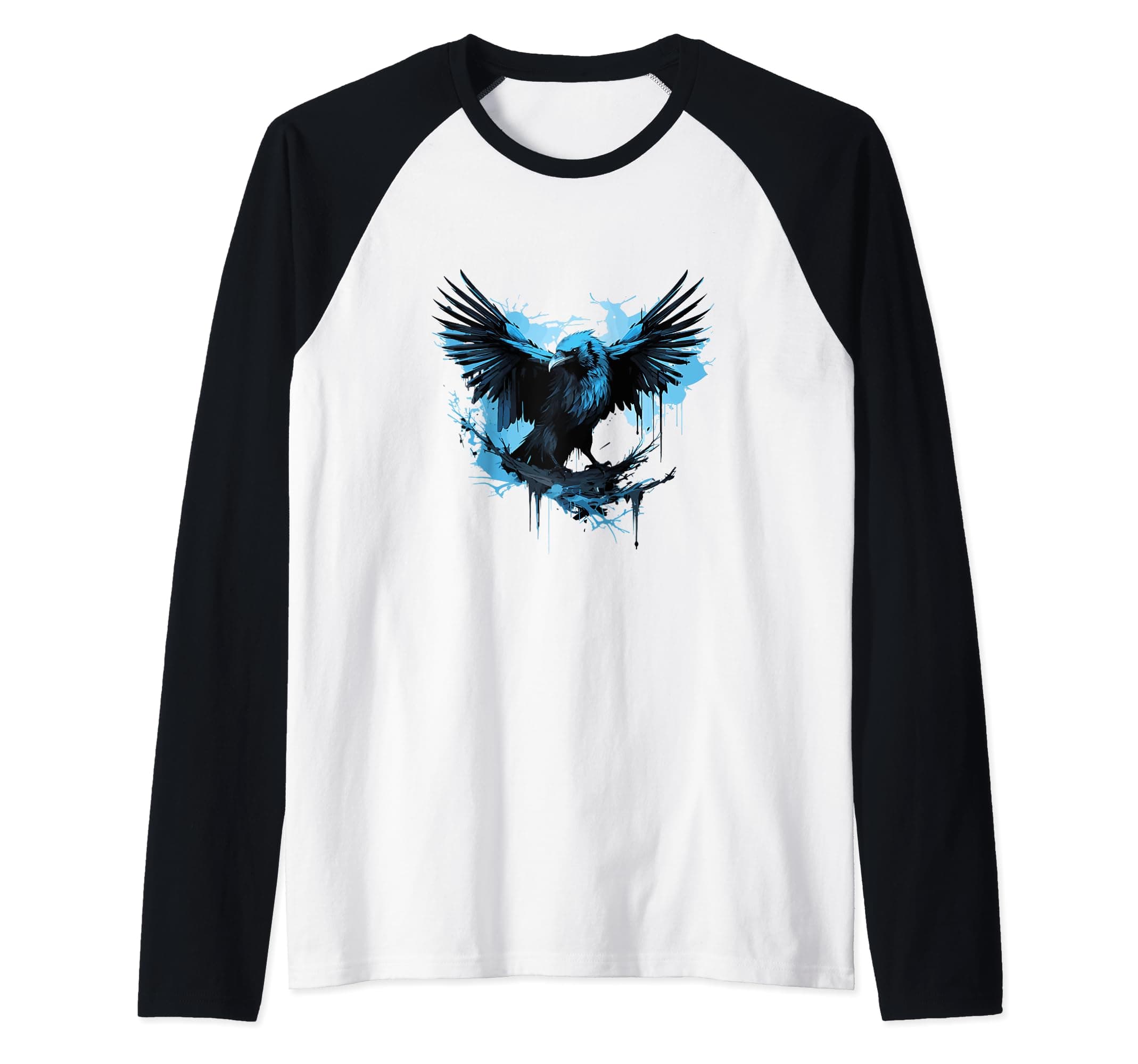 Ravencore - Crow with open wings - Raven Raglan Baseball Tee