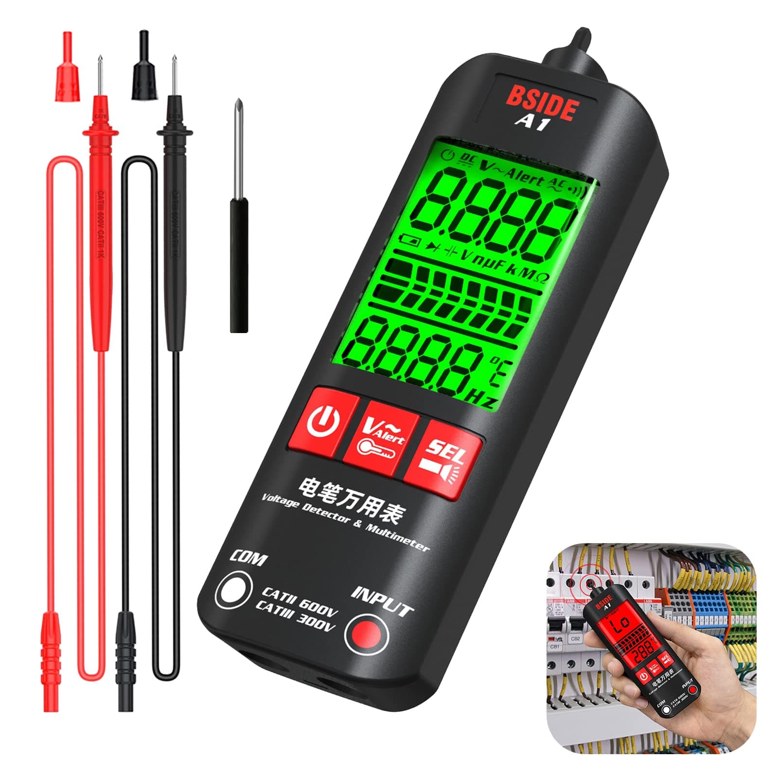 A1 Fully Automatic Anti-Burn Intelligent Digital Multimeter Auto Senses The Zero and Fire WiresVoltageDetectionMultimeteFast AccuratelyMeasuresVoltage,Current,Conductor On/Off,Color Ring Resistance