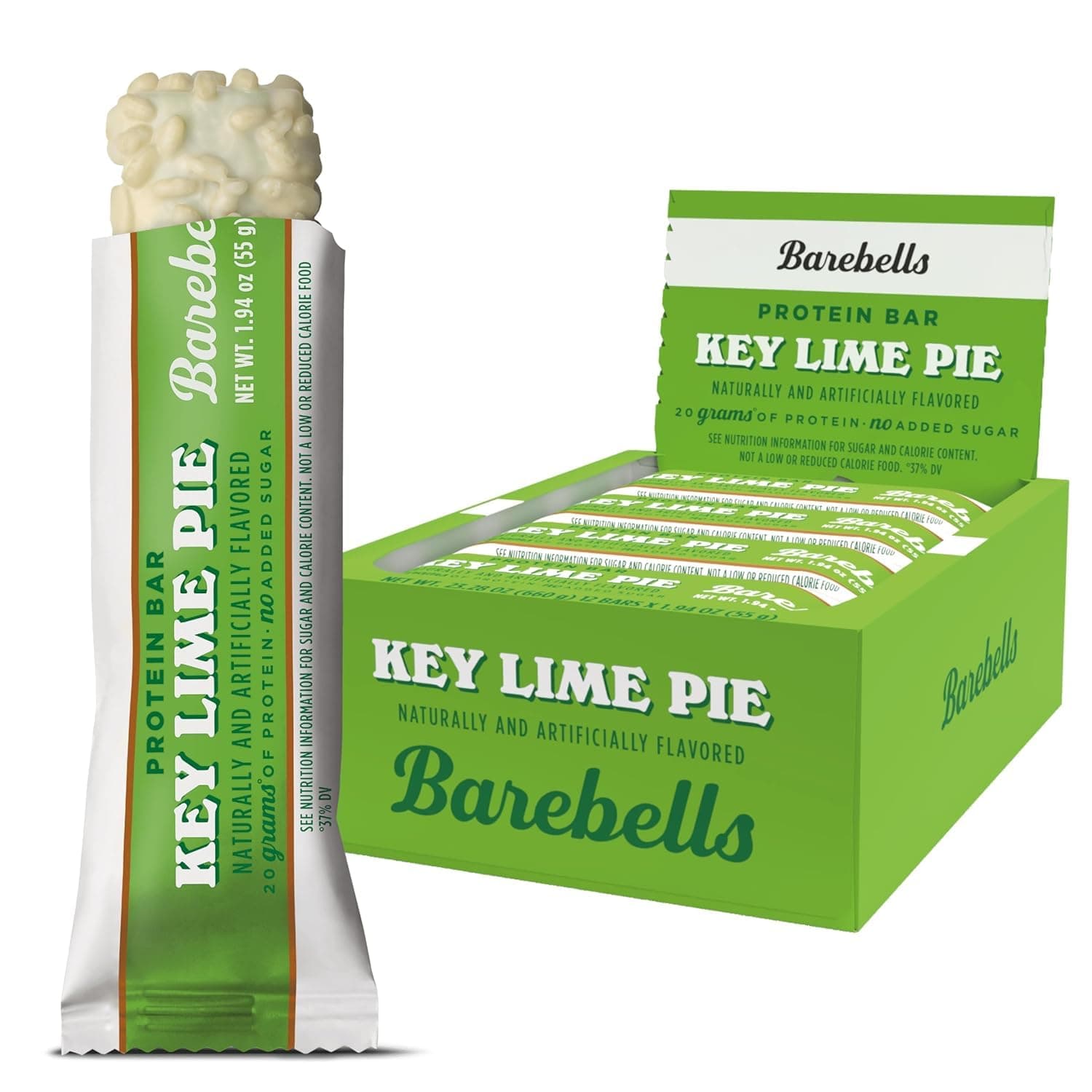 Barebells Protein Bars Key Lime Pie - 12 bars, 20g High Protein Treats - White Chocolate Nutrition Bar with 1g Total Sugars - On-The-Go Breakfast or Post-Workout Snack