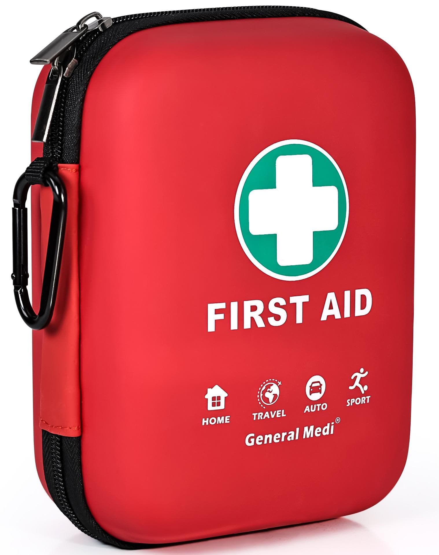 General Medi First Aid Kit - 170 Pieces Hard Case and Lightweight - Includes 2 x Eyewash,Instant Cold Pack,Emergency Blanket for Travel, Home, Office, Vehicle, Camping, Workplace & Outdoor (Red)