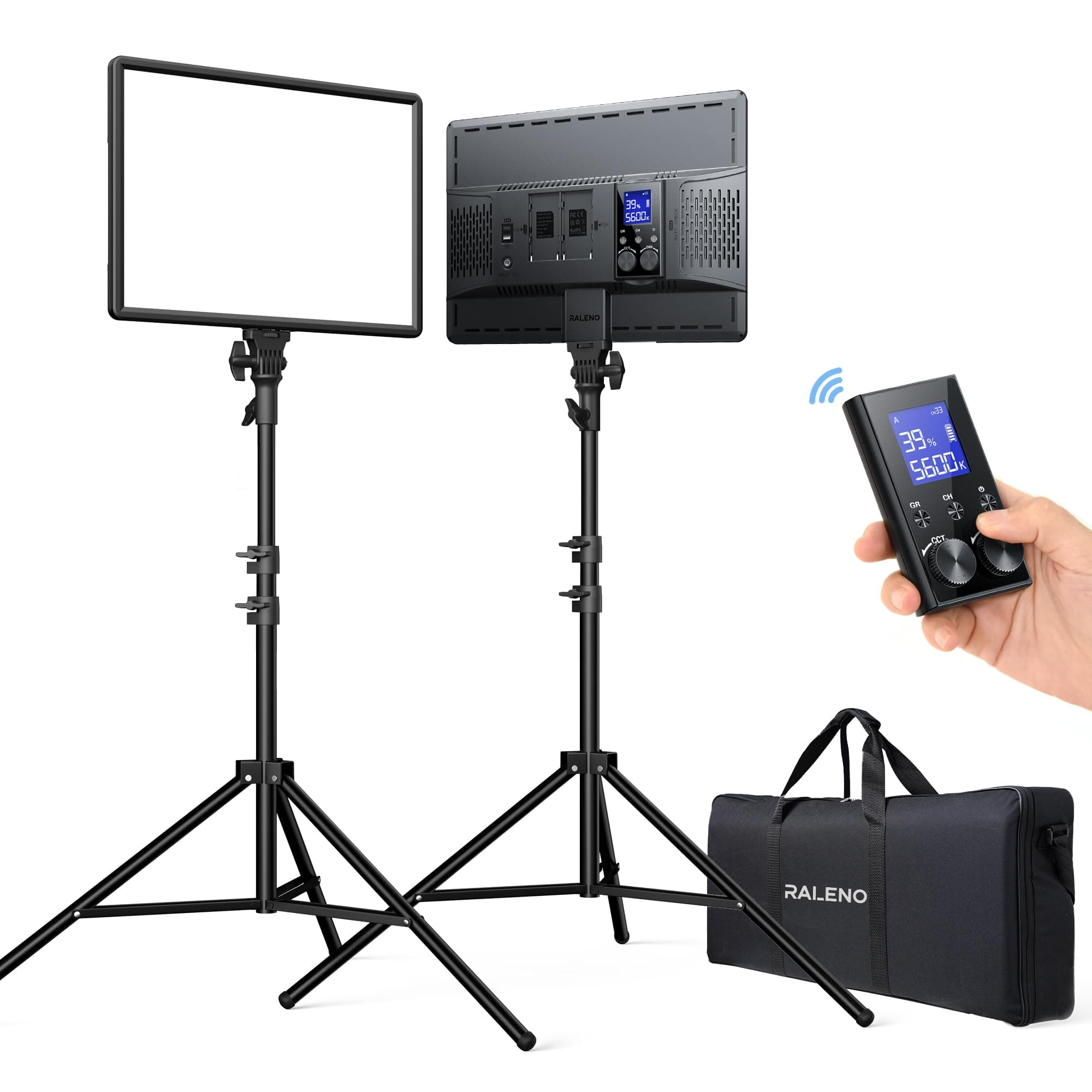 RALENO LED Video Panel Light, 2-Pack 18" 45W Photography Lights with 78'' Stand & Remote for Video Recording TikTok YouTube Streaming, CRI97+ Bi-Color 2500-6500K Studio Lighting