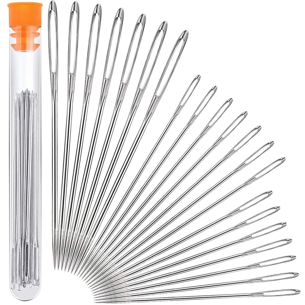 Hekisn Large Eye Sewing Needles,21pcs Sewing Sharp Needles, Stainless Steel Embroidery Thread Needle, Handmade Yarn Knitting Needles Leather Needle (21 Pieces)