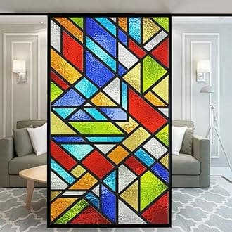 Stained Glass-Church Style Decorative Privacy Window Film Glue Free Static Cling Glass Window Film Heat Control Glass Sticker for Home Office W16.5 x H55.1(42x140cm)