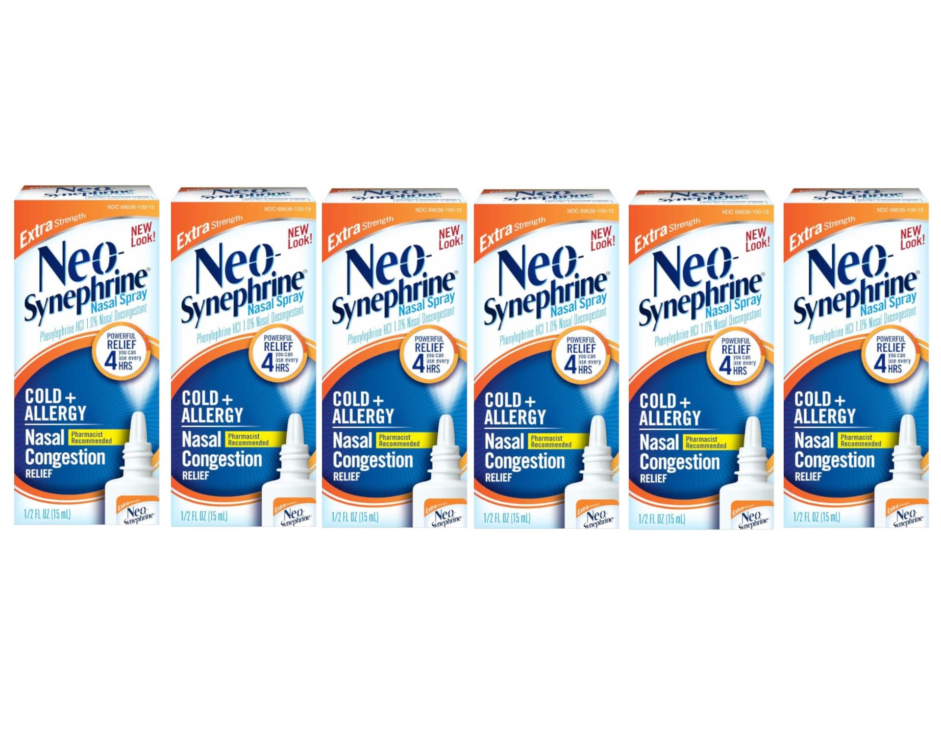 NEO-SYNEPHRINE Extra Strength Nasal Spray, Phenylephrine HCl 1.0%, Powerful Nasal Decongestant, Non-Drowsy Cold & Allergy Relief, 1/2 fl oz (Pack of 6)
