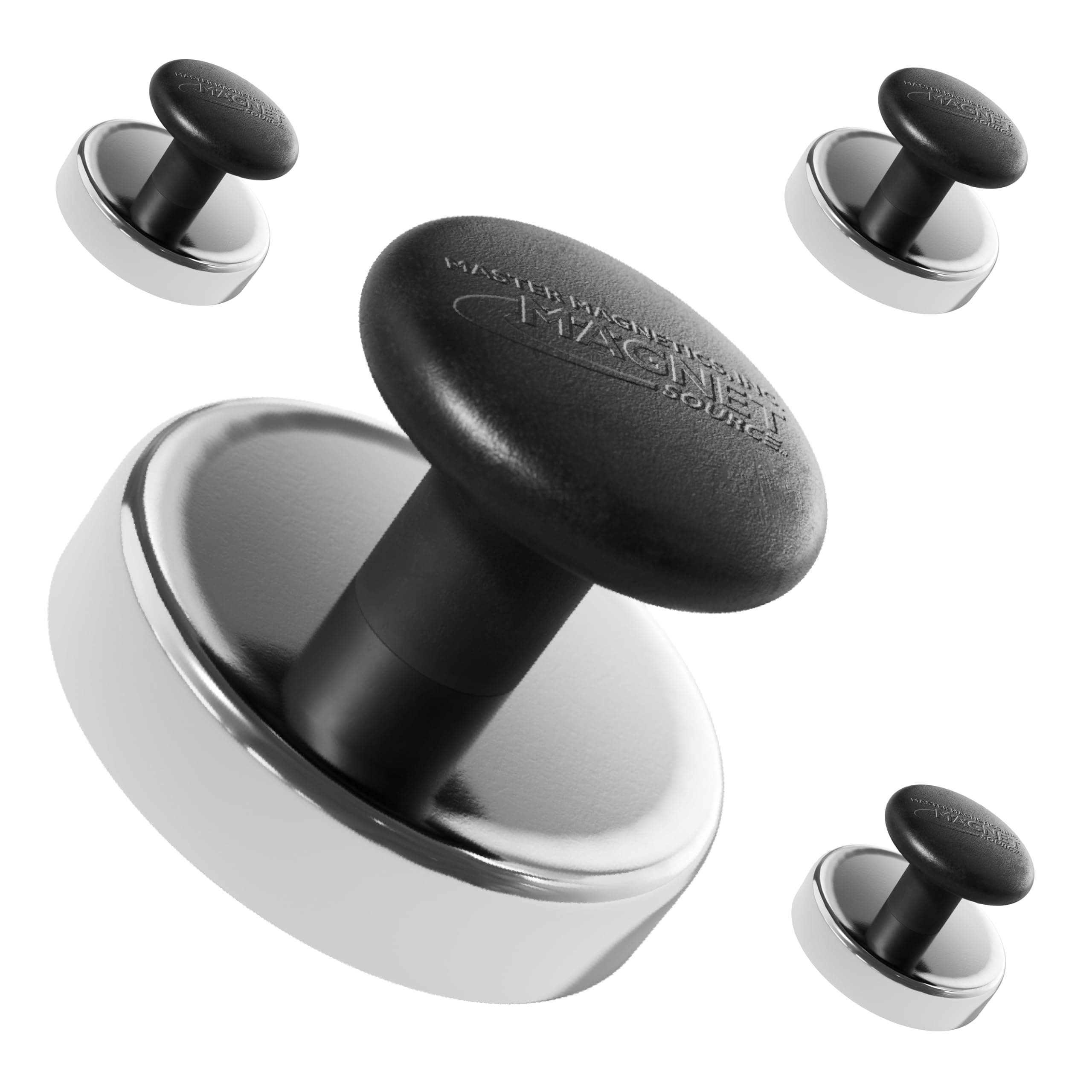 Master Magnetics Ceramic Round Base Magnet with Knob Pack - Heavy-Duty Strong Magnets with Knobs for Home and Work - 16 lb Pull Each - Nickel-Plated - 1.43" D - 0.98" H - Chrome - 4-Pack