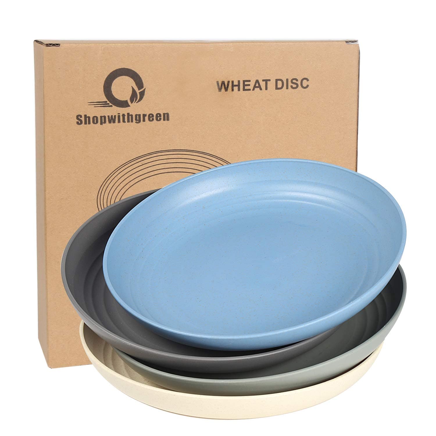 shopwithgreen Wheat Straw Reusable Dinner Plates, Camping Outdoor Plates Sets, for Kitchen, Dorm Room, Microwave Dishwasher Safe, Unbreakable and Lightweight, 8.8 Inch, 4 PCS