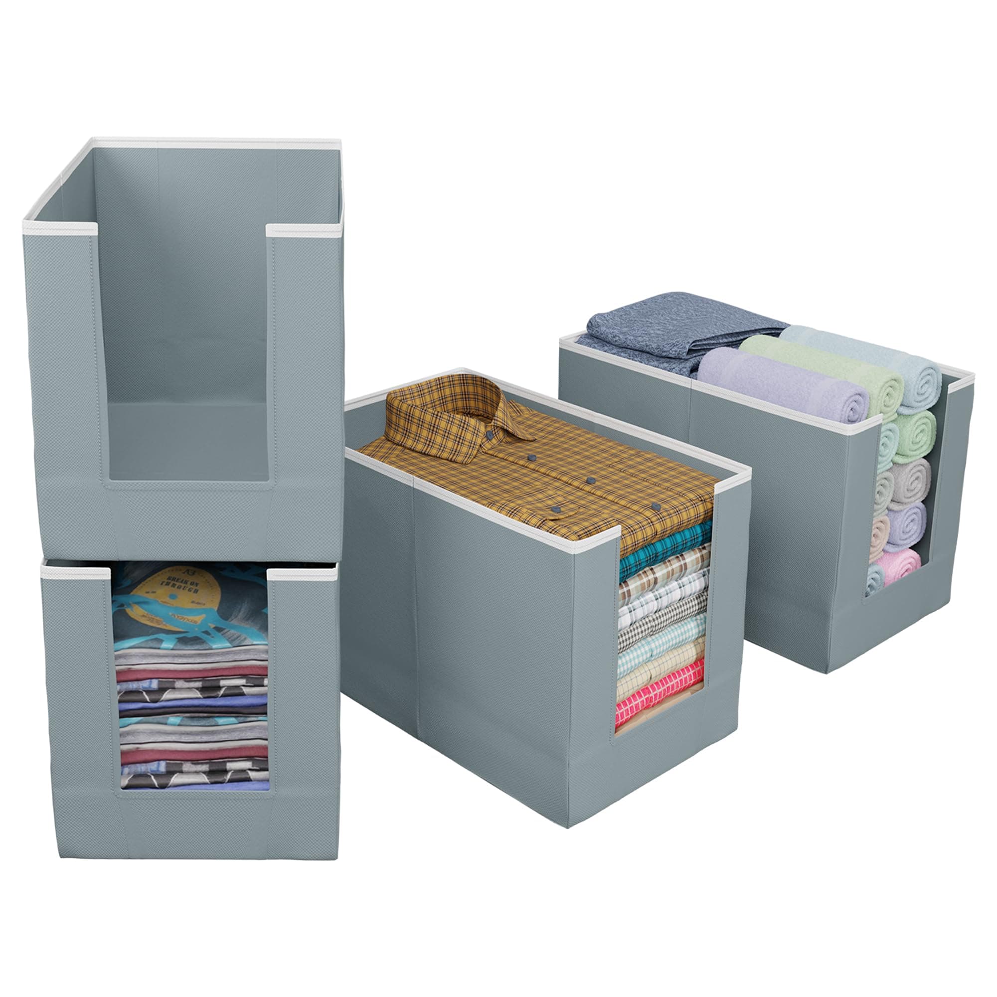 Kuber Industries Non-Woven Shirt Stacker/Clothes Organizer|Solid Color & Foldable Non Woven Material|Closet & Wardrobe Organizer|Size 40 x 20 x 25 Cm, Pack of 4 (Grey)