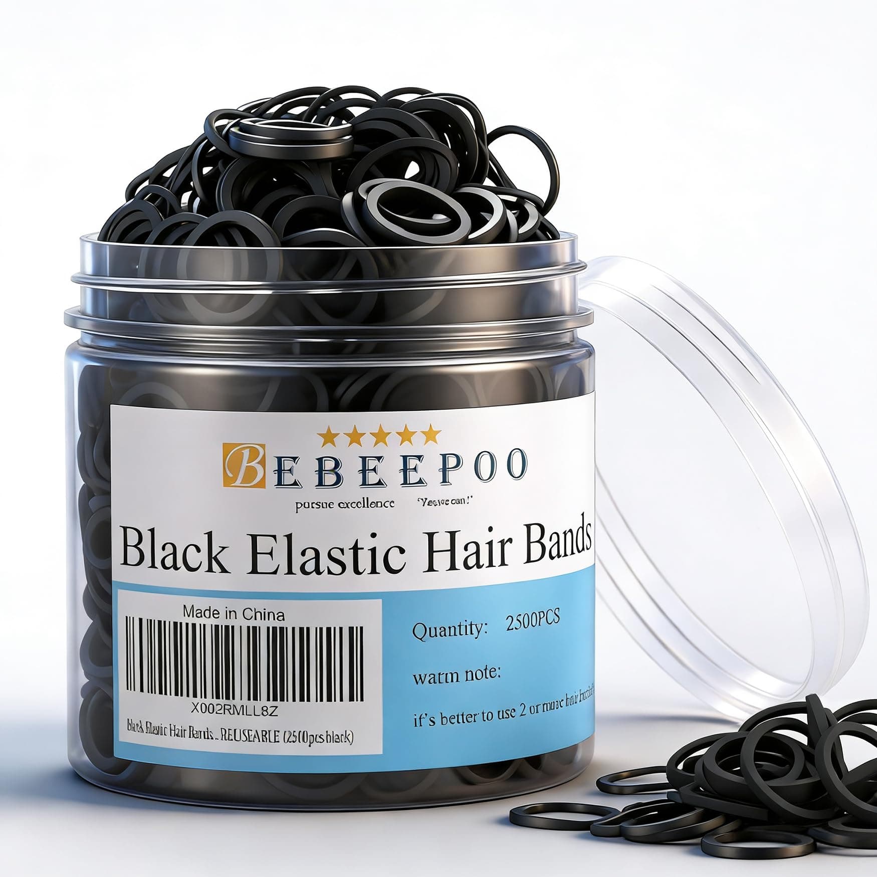 Mini Rubber Black Elastic Hair Ties Bands with a Box, BEBEEPOO 2500pcs Small Black Rubber Bands for Hair, Soft - No Damage - STRONG - REUSEABLE