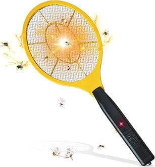 Electric Fly Zapper - Electronic Bug Zapper with Protective net Layer - Pest Control Mosquito and Insect Catcher Racket - Electric Fly Swatter - Handy Killer Racket for Indoor and Outdoor