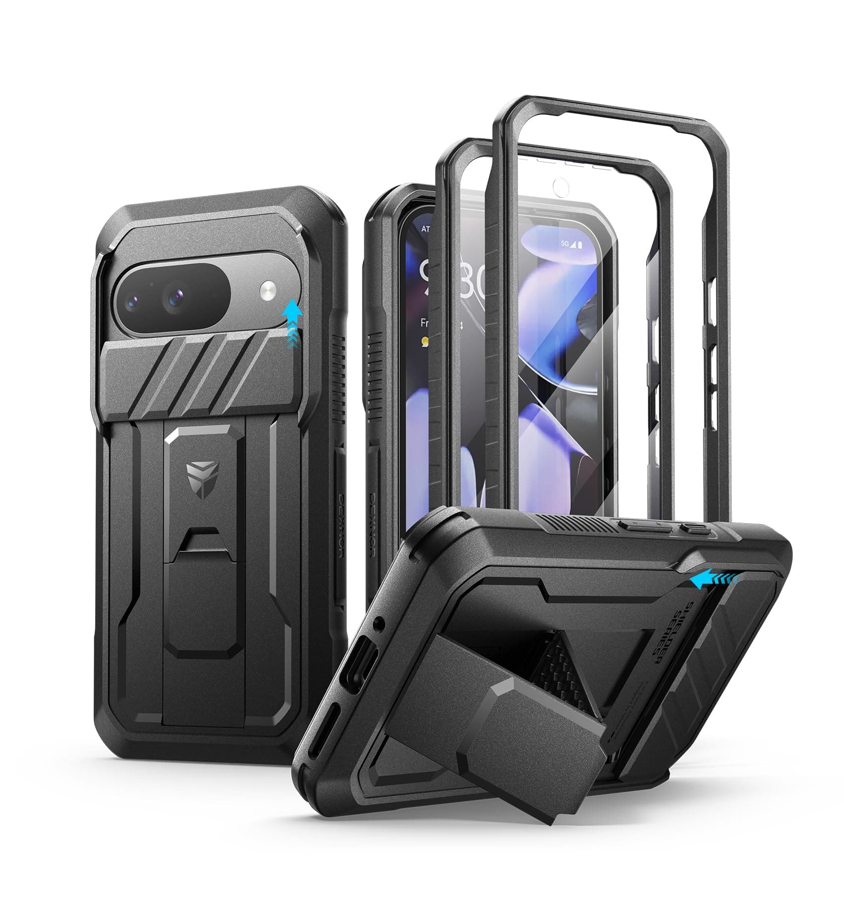 for Google Pixel 9 Case with Slide Camera Cover & Built-in Screen Protector & Heavy-Duty Kickstand,Full-Body Protective Cover Rugged Bumper Cases for Pixel 9,Black(2024)