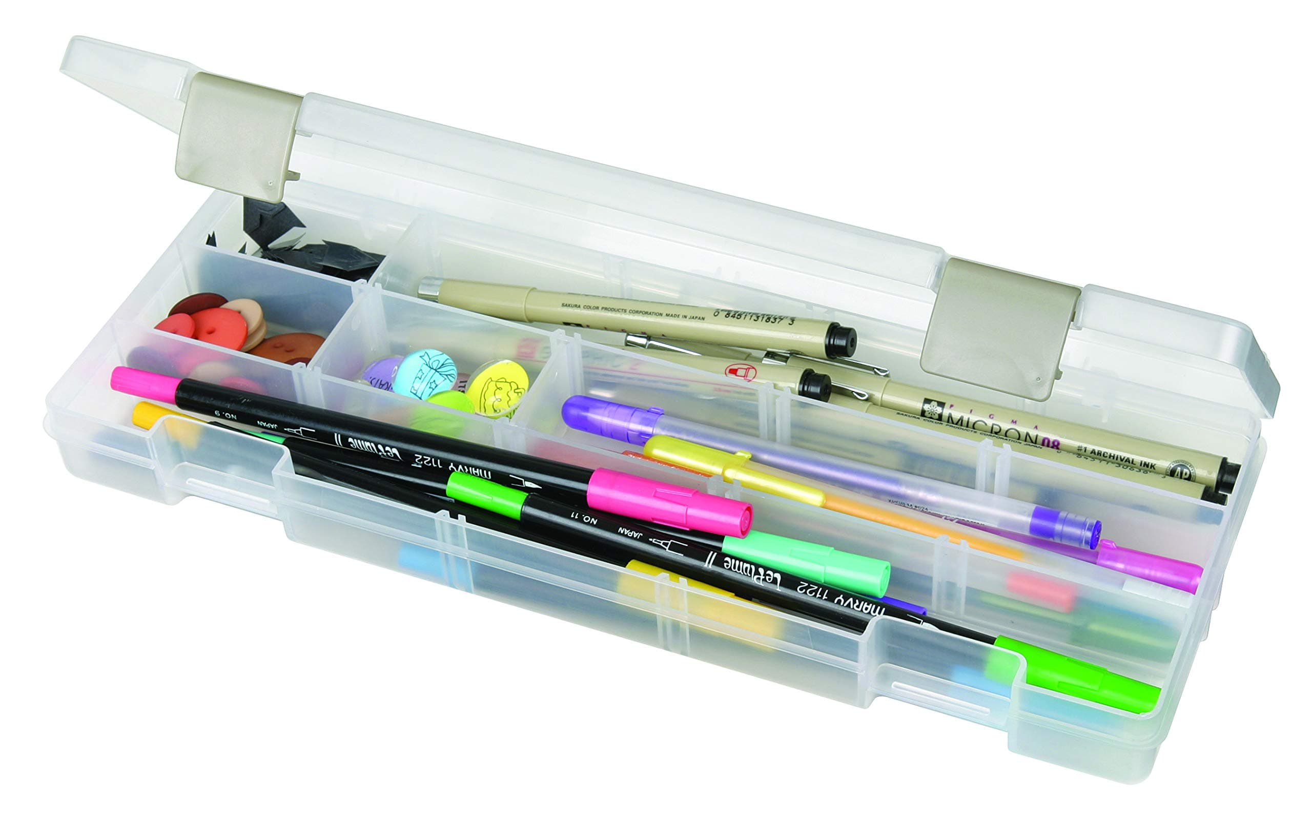 ArtBin 3900AB Solutions Extra Long Box, Art & Craft Organizer with Removable Dividers, [1] Plastic Storage Case, Clear , 12.4" x 4.9"