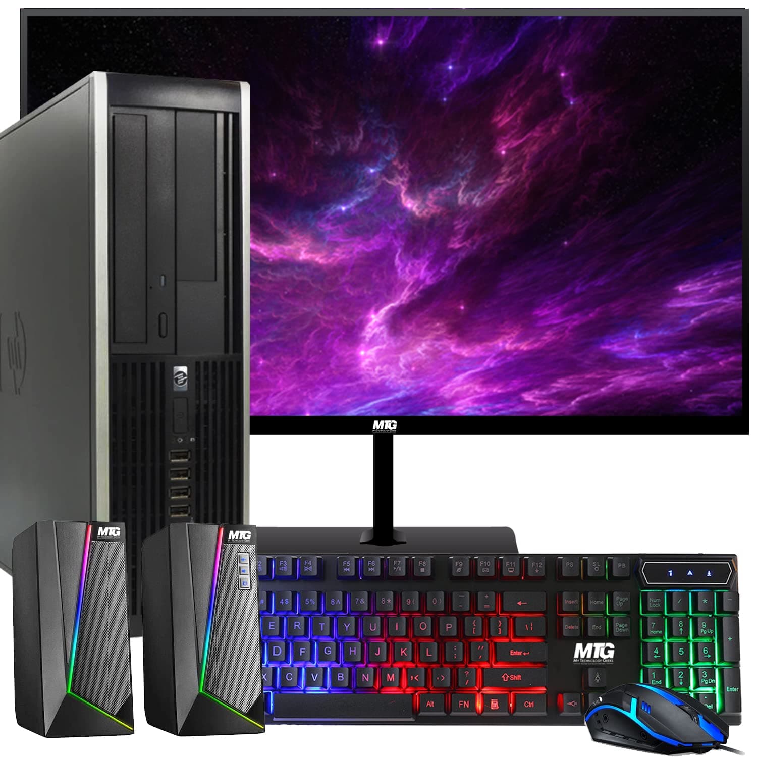 HP Elite Desktop Computer PC, 3.1 GHz, Intel Core i5, 16GB, RAM, 1TB HDD, New 22 inch LED Monitor, RGB Speaker and Keyboard Mouse, WiFi, Windows 11 (Renewed)