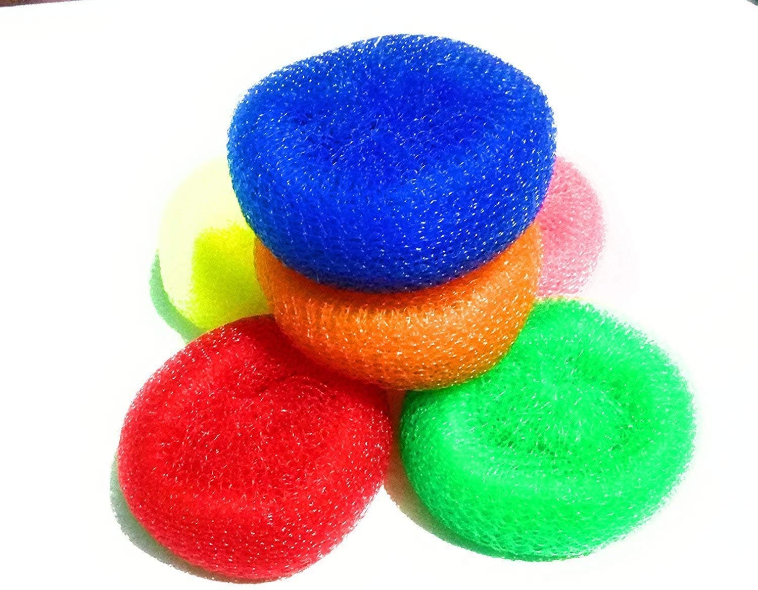 Tapsware Plastic Scrubber Round for Clean Utensils (Multicolour, Medium) Pack of 6