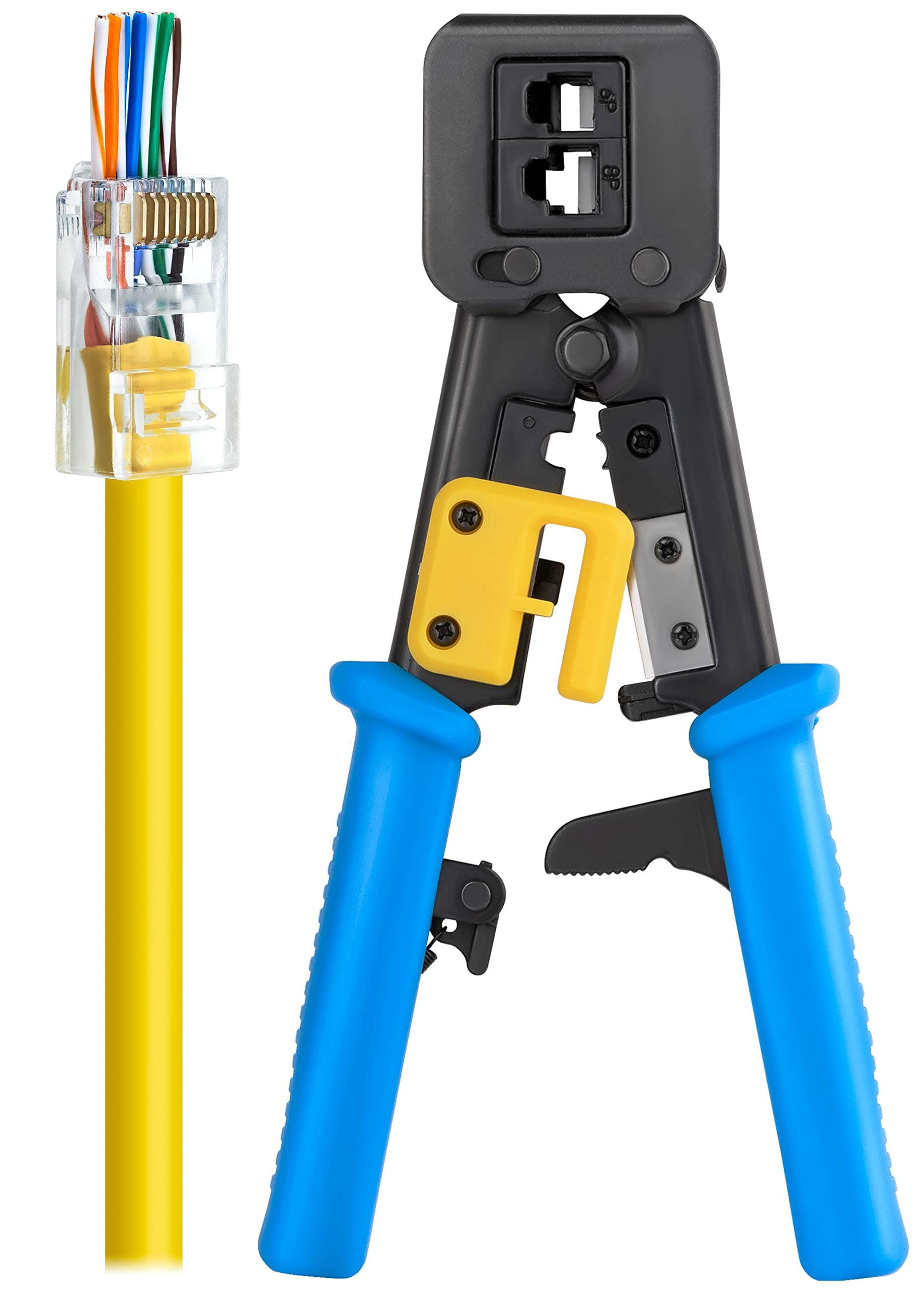 Everest Media SolutionsRJ45 Crimp Tool for Pass Through Connector End - EZ Cut, Strip, Crimp Cat5e & Cat6 Ethernet Cables - Heavy Duty Crimper for RJ45 Plugs - Professional Network Crimping tool