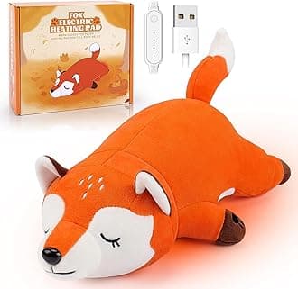 Electric Heating Pad for Period Cramps, Cuddly Soft 14" Orange Foxy Plush with a Hot Soft Belly USB Powered, Menstrual Heating Pad Neck Shoulder Pain Relief, Gift for Daughter Wife Period Heating Pad