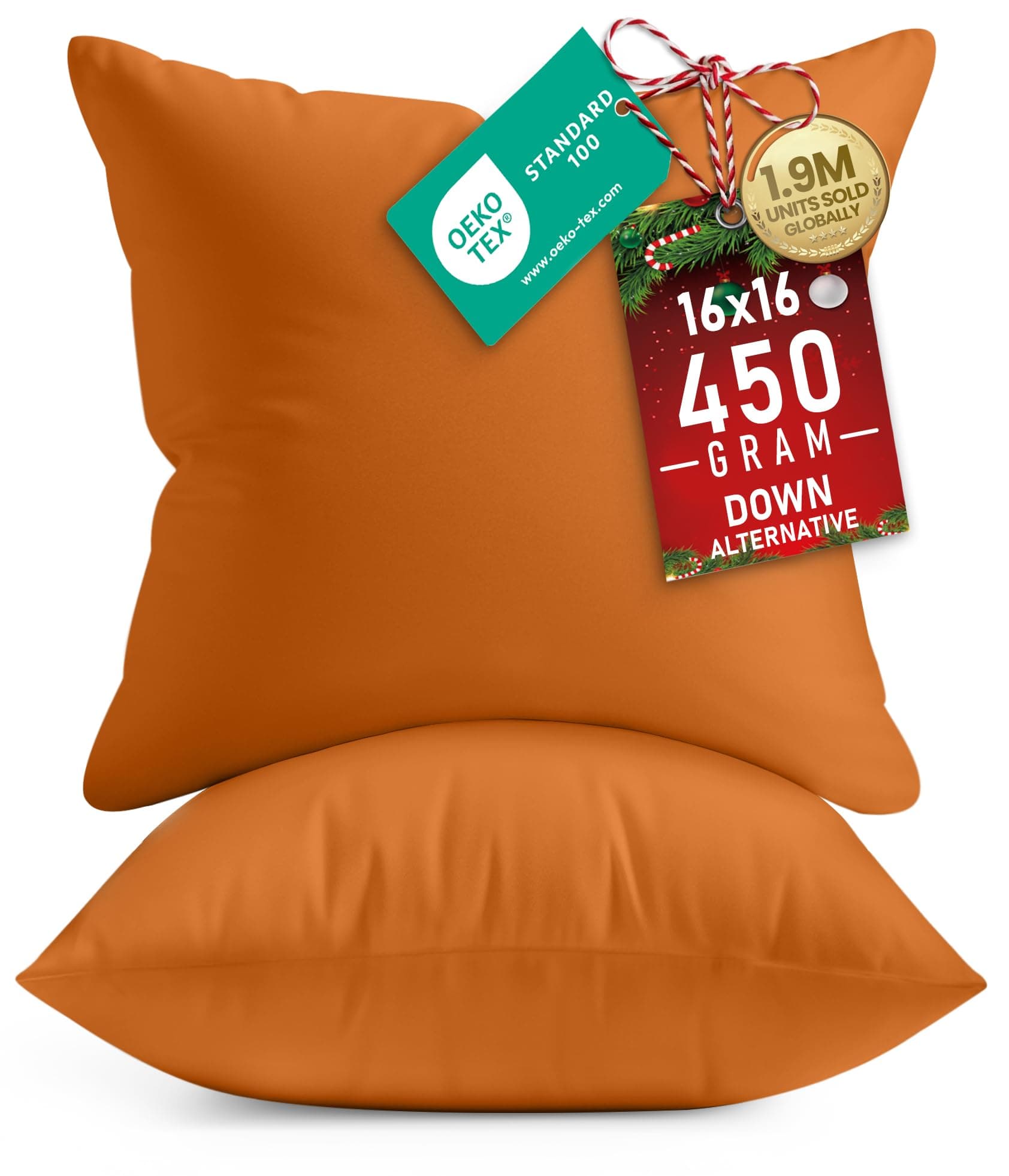 Utopia Bedding Throw Pillows Insert (Pack of 2, Orange) - 16 x 16 Inches Bed and Couch Pillows - Indoor Decorative Pillows
