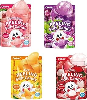 Peelable Gummies Variety Pack – 4 Fruit Flavors（Mango,Grape,Peach,Lychee) Fruit Candy Treats, 10.58oz(300g),Individually Wrapped,Easter Candy Bag