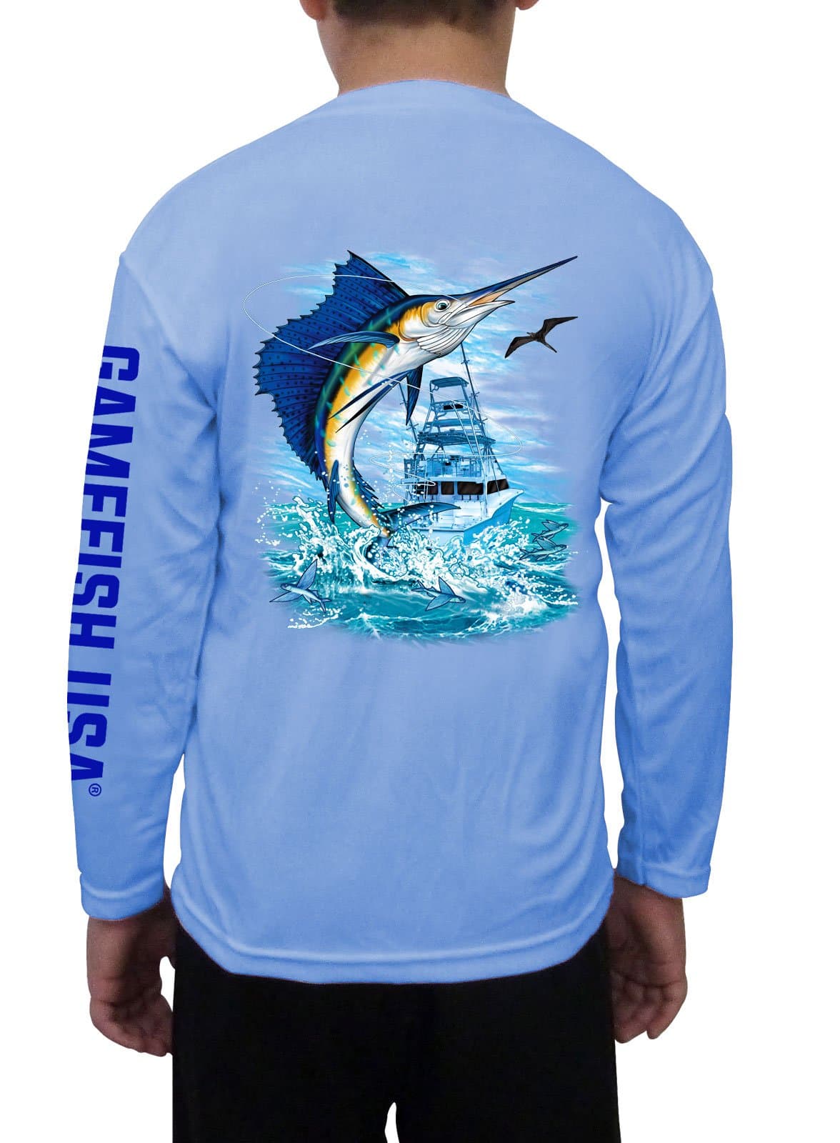 GAMEFISH USAKid's UPF 50 Long Sleeve Microfiber Moisture Wicking Performance Fishing Shirt Sailfish