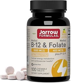Jarrow Formulas Methyl B-12 & Methyl Folate - 100 Chewable Tablets, Lemon - Bioactive Vitamin B12 & B9 - Supports Energy Production, Brain Function & Metabolism - Gluten Free - 100 Servings