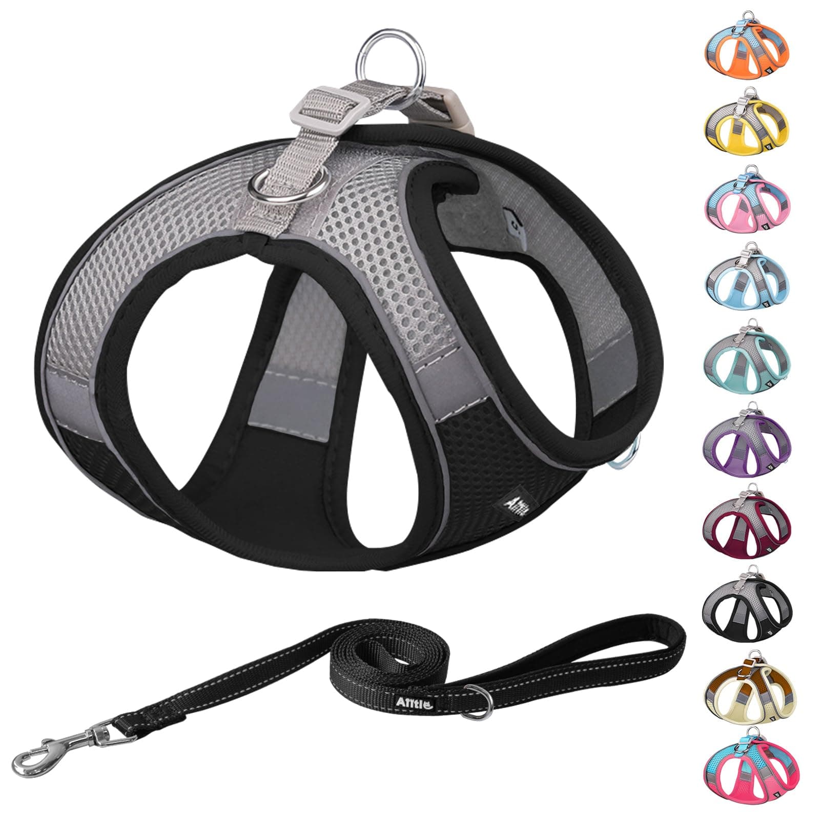 AIITLE Dog Harness, No-Pull Pet Harness with a Leash, Adjustable Soft Padded Dog Vest in Any Season, Reflective Outdoor Pet Vest for Extra Small Dogs and House Cats Black XXXS