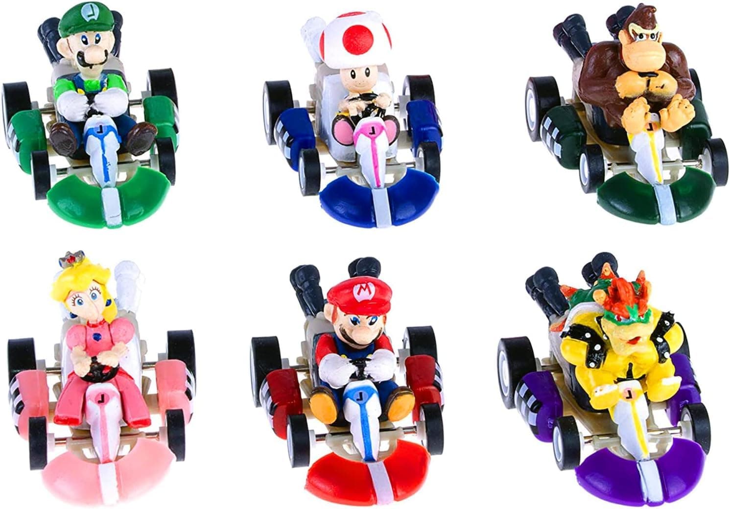 CGCHAONI Super Mario Kart Vehicle 2inch 6PCS Set - Pull Back Cars Cake Topper Figures Toy Set - Gift for Kids & Collectors Ages 3 Years Old & Up