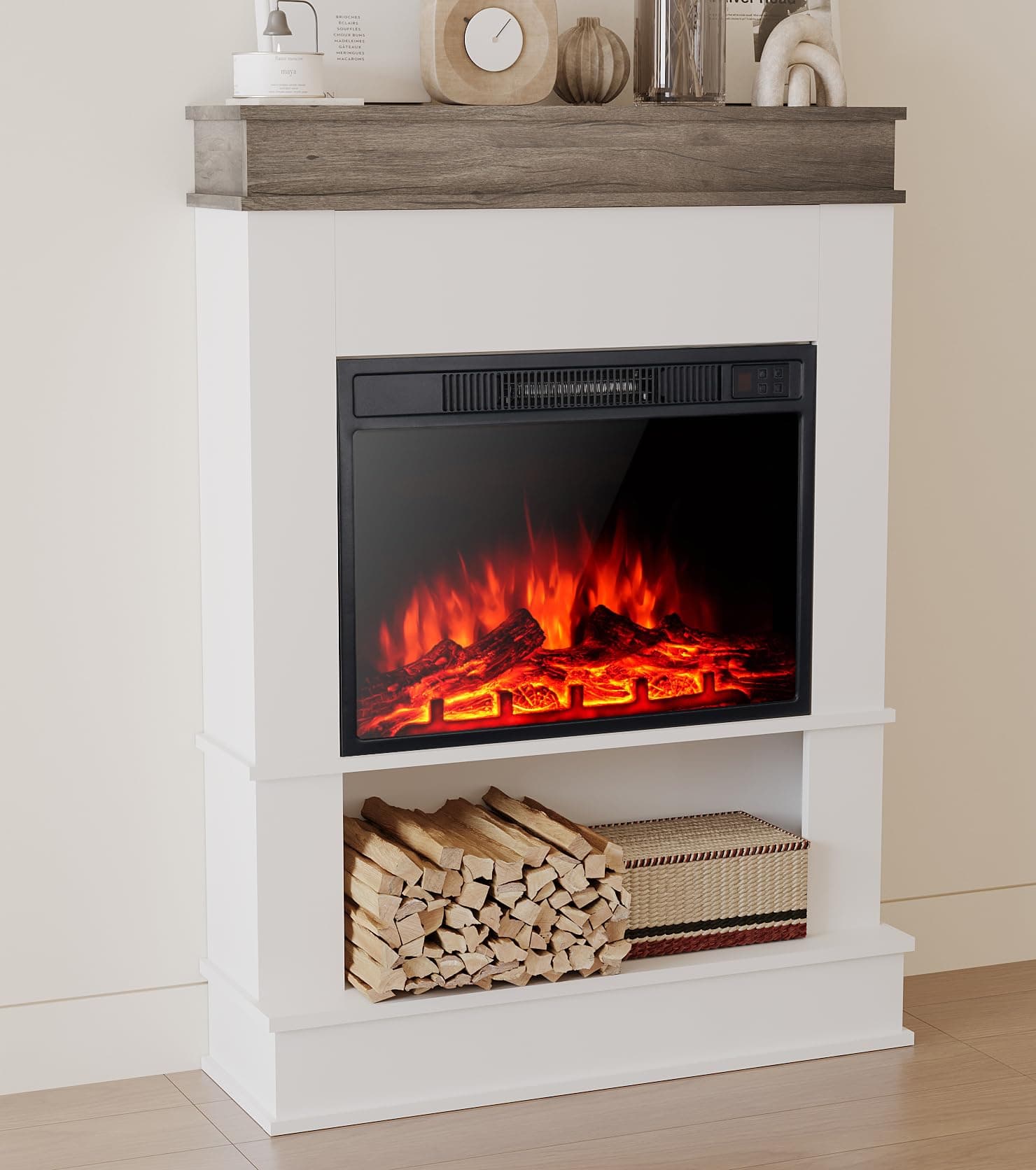 23” Electric Fireplace Suite with Realistic Flame Effect Fireplace and Remote Control with 3 Adjustable Flame Colors and Brightness,900W/1800W.