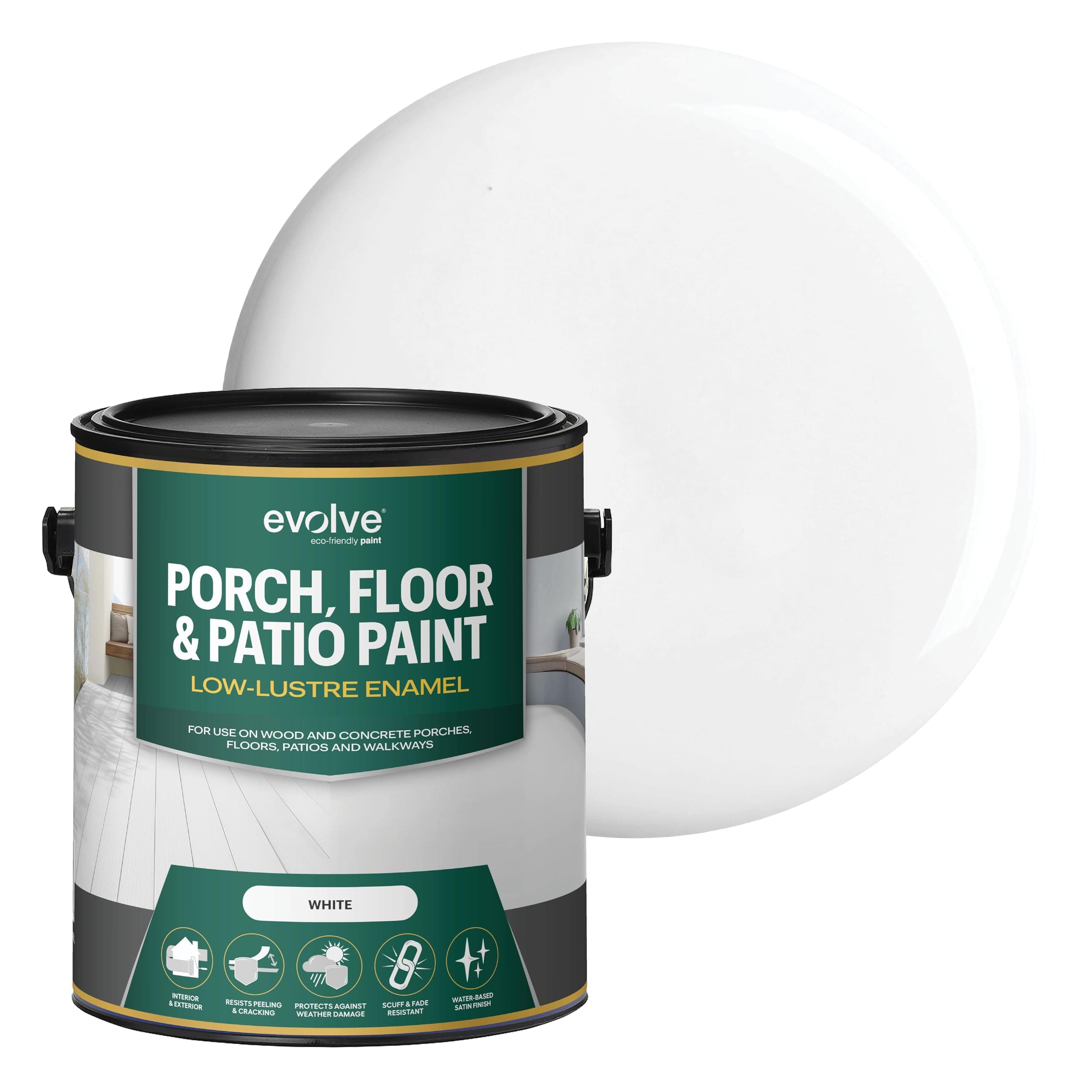 Porch & Floor Paint (White) 1-Gallon – Durable, Scratch-Resistant, Multi-Surface Interior & Exterior Floor Coating, Low VOC, Fade & Weather Resistant