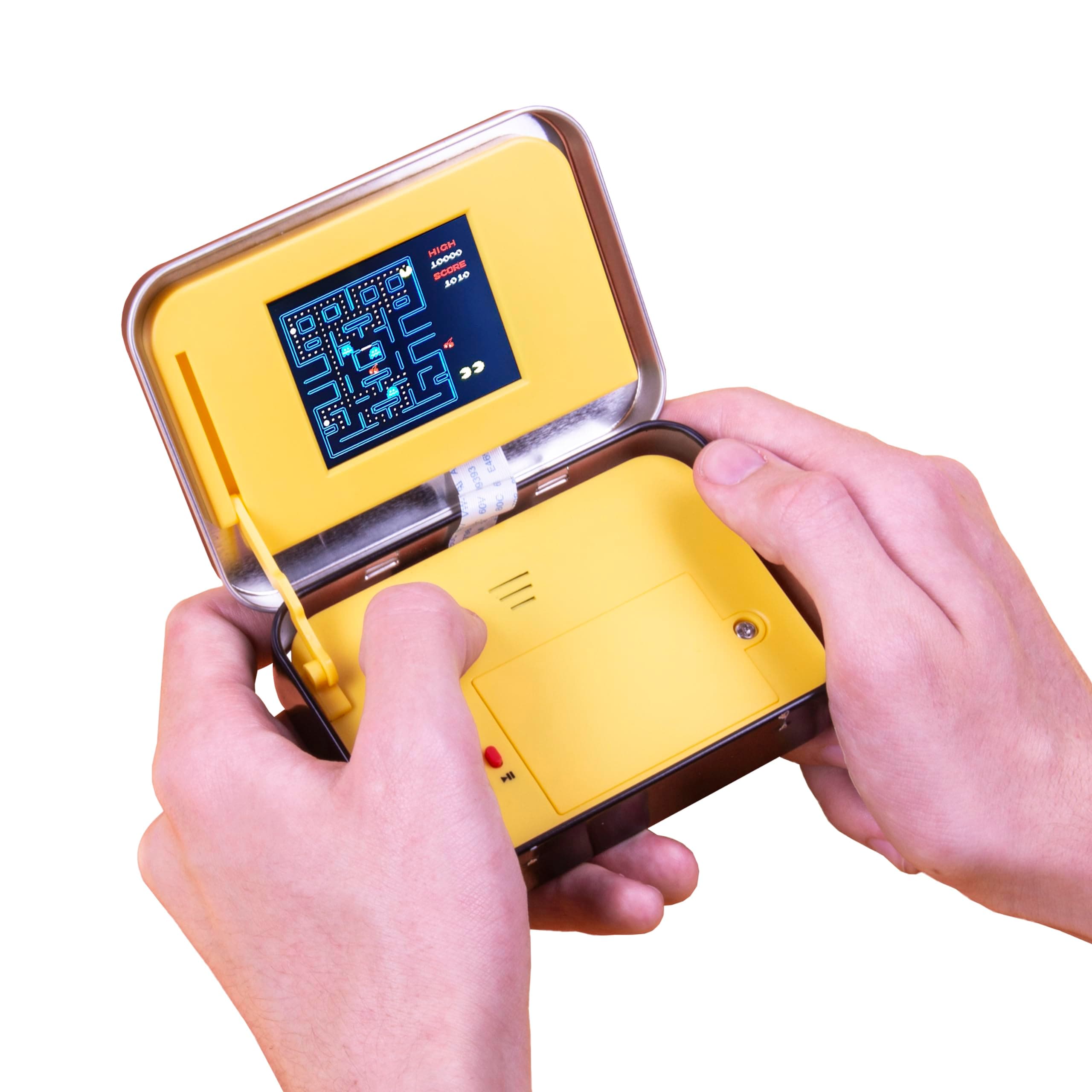 Pac-Man Arcade in a Tin - Classic Pacman Arcade Game. Full Color 8-bit Game Includes 4” Screen, Original Sounds, Official Gameplay, D-Pad Control. Officially Licensed Pac-Man Merchandise