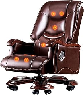 XGMSD Office Chair, Business Swivel Chair With Massage Function, Adjustable Height Desk Chair, Synchro Tilt Mechanism(Size:1180-1230mm,Color:brown)